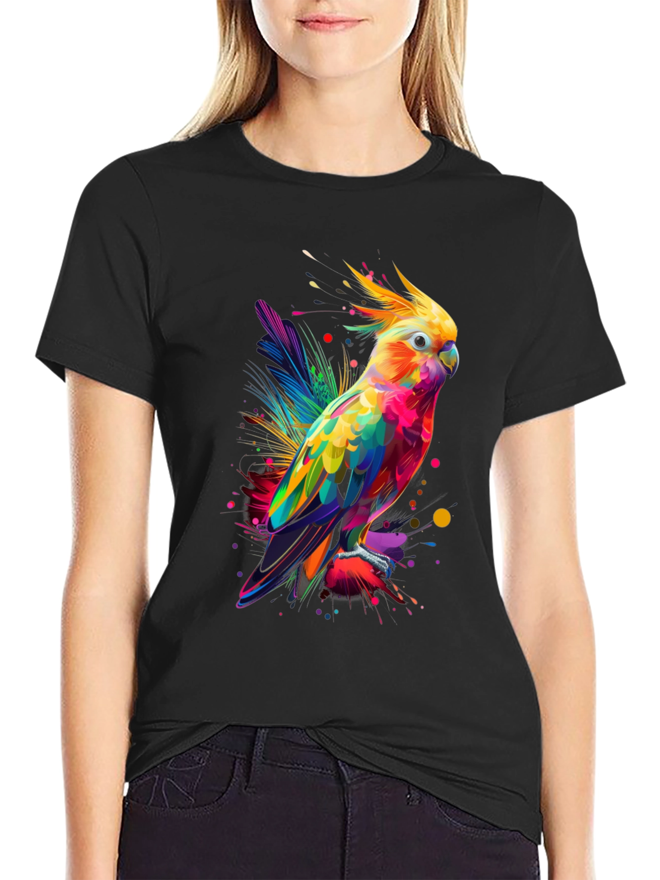 Vibrant Parrot Graphic Tee - Mens Black T-Shirt