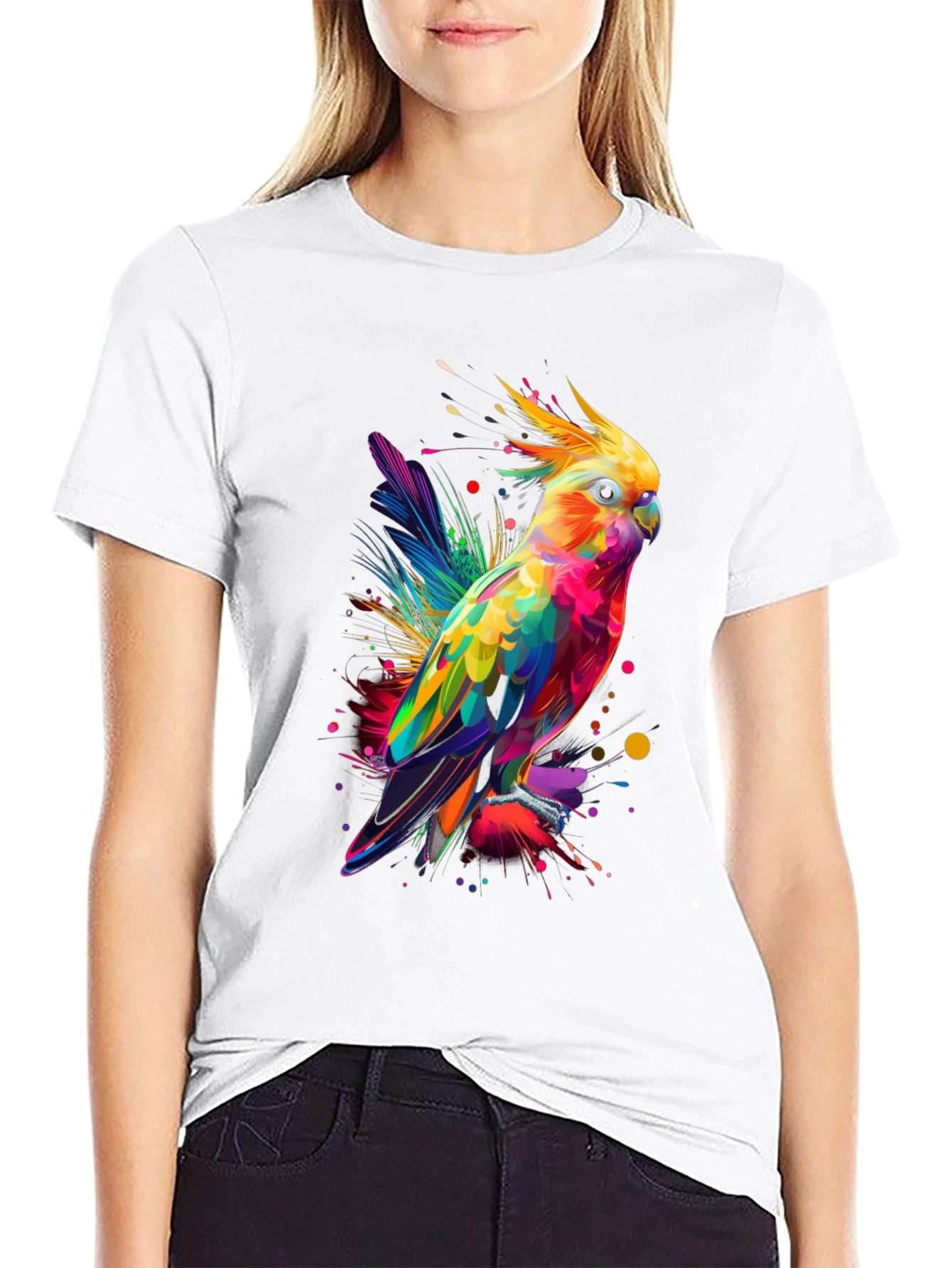 Vibrant Parrot Graphic Tee - Mens Black T-Shirt