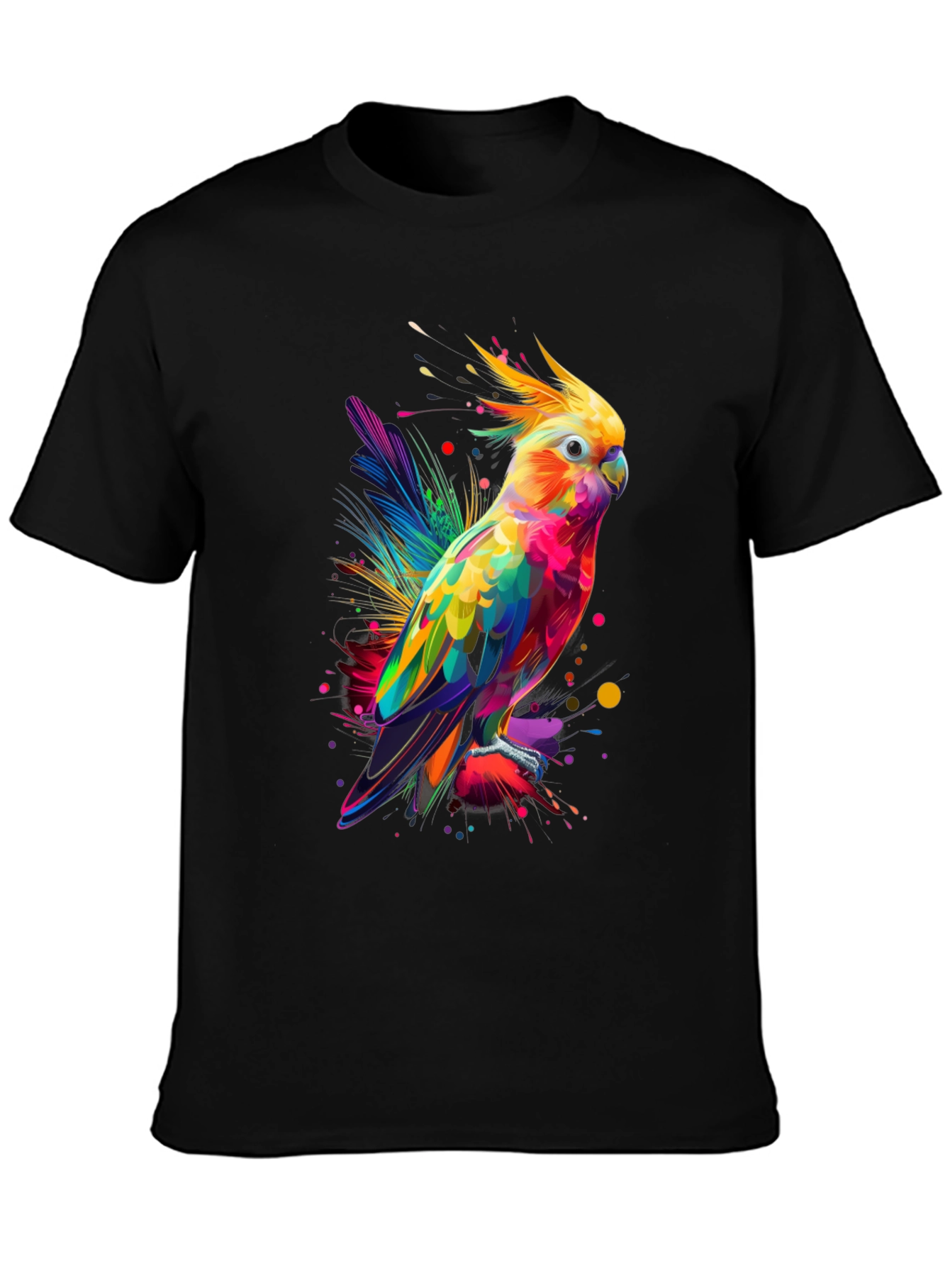 Vibrant Parrot Graphic Tee - Mens Black T-Shirt