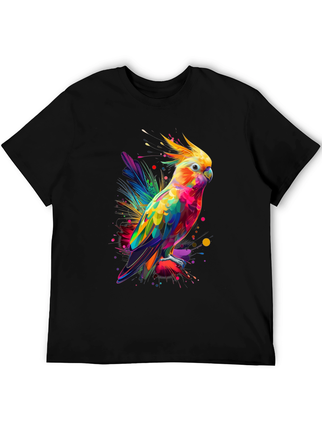 Vibrant Parrot Graphic Tee - Mens Black T-Shirt