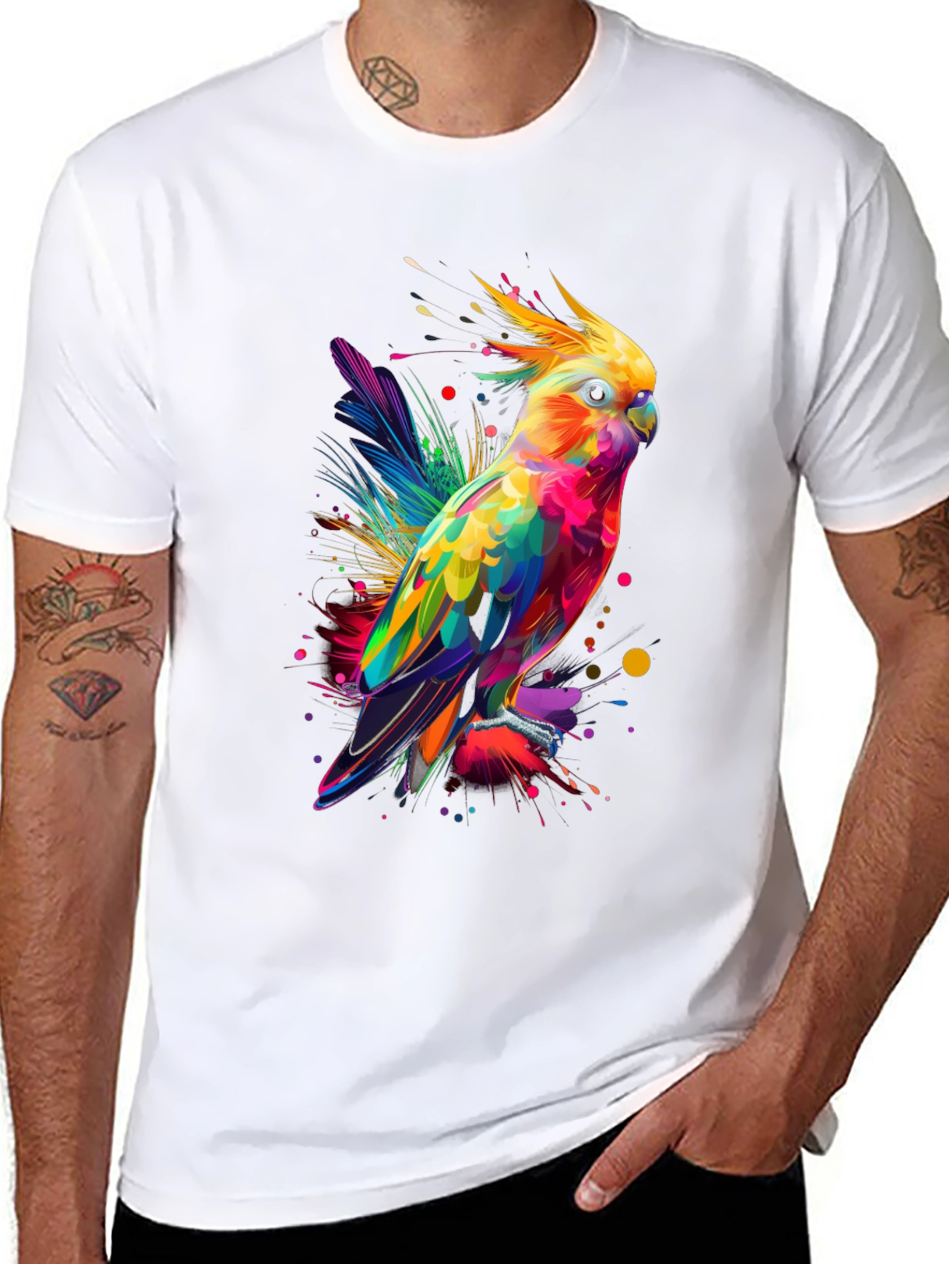 Vibrant Parrot Graphic Tee - Mens Black T-Shirt