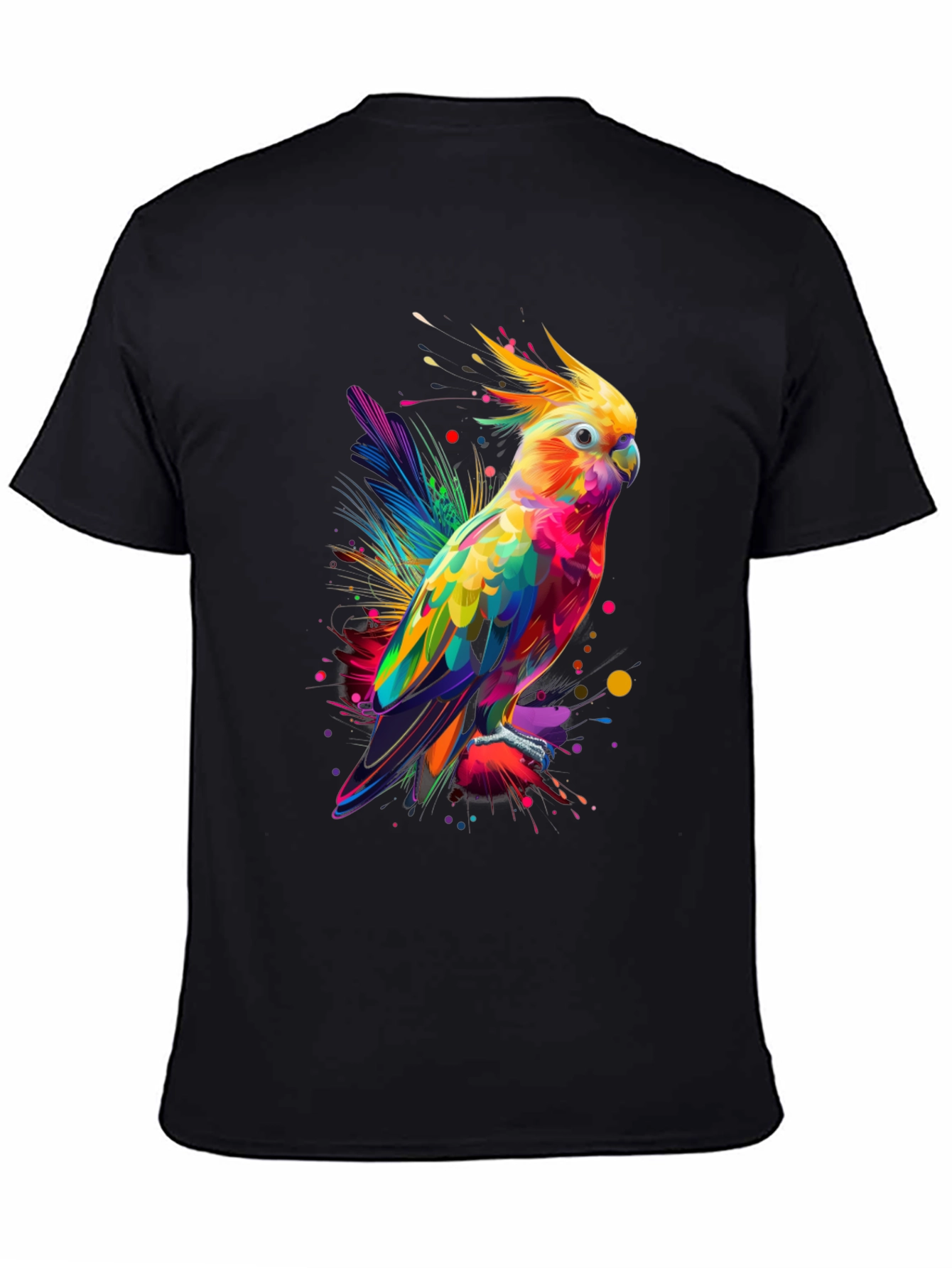 Vibrant Parrot Graphic Tee - Mens Black T-Shirt