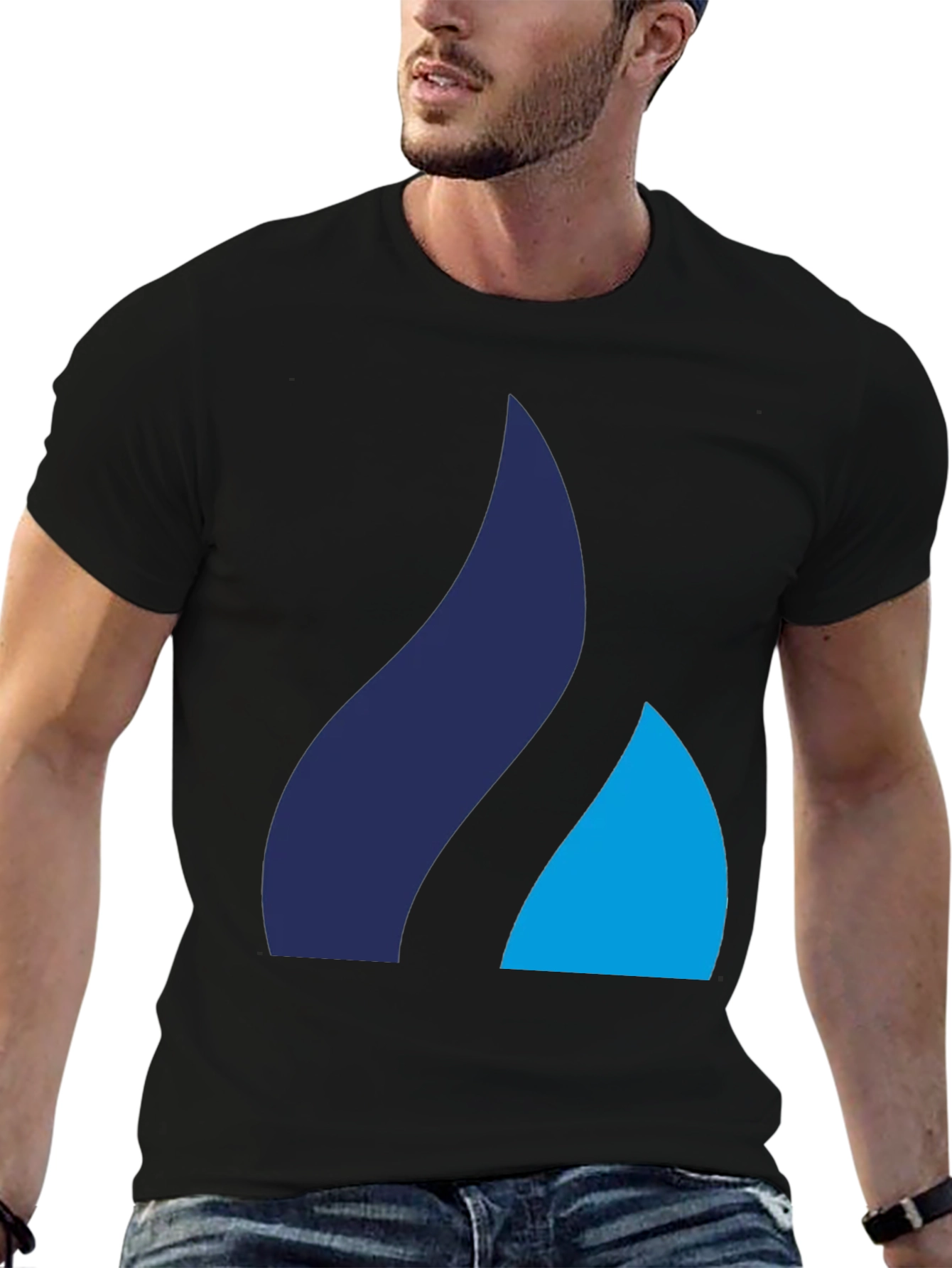 Modern Black Tee with Abstract Blue Logo