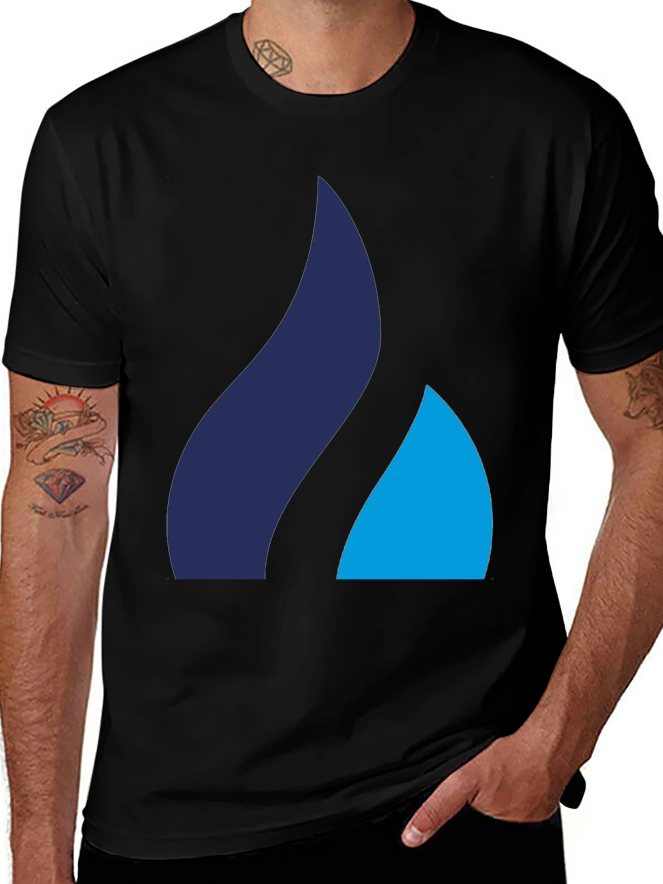 Modern Black Tee with Abstract Blue Logo