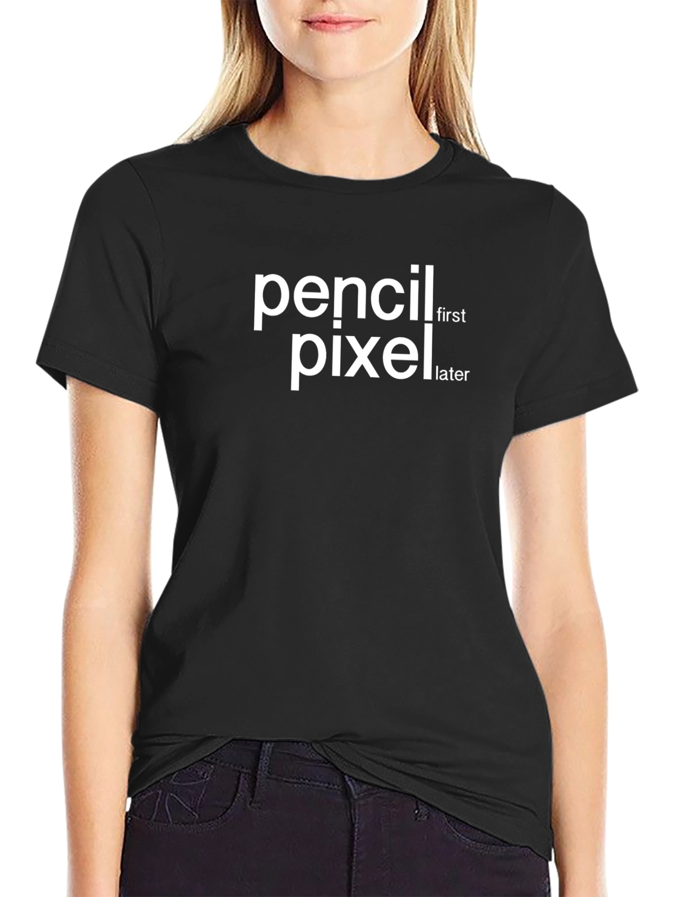 Pencil First Pixel Later Graphic Tee - Black