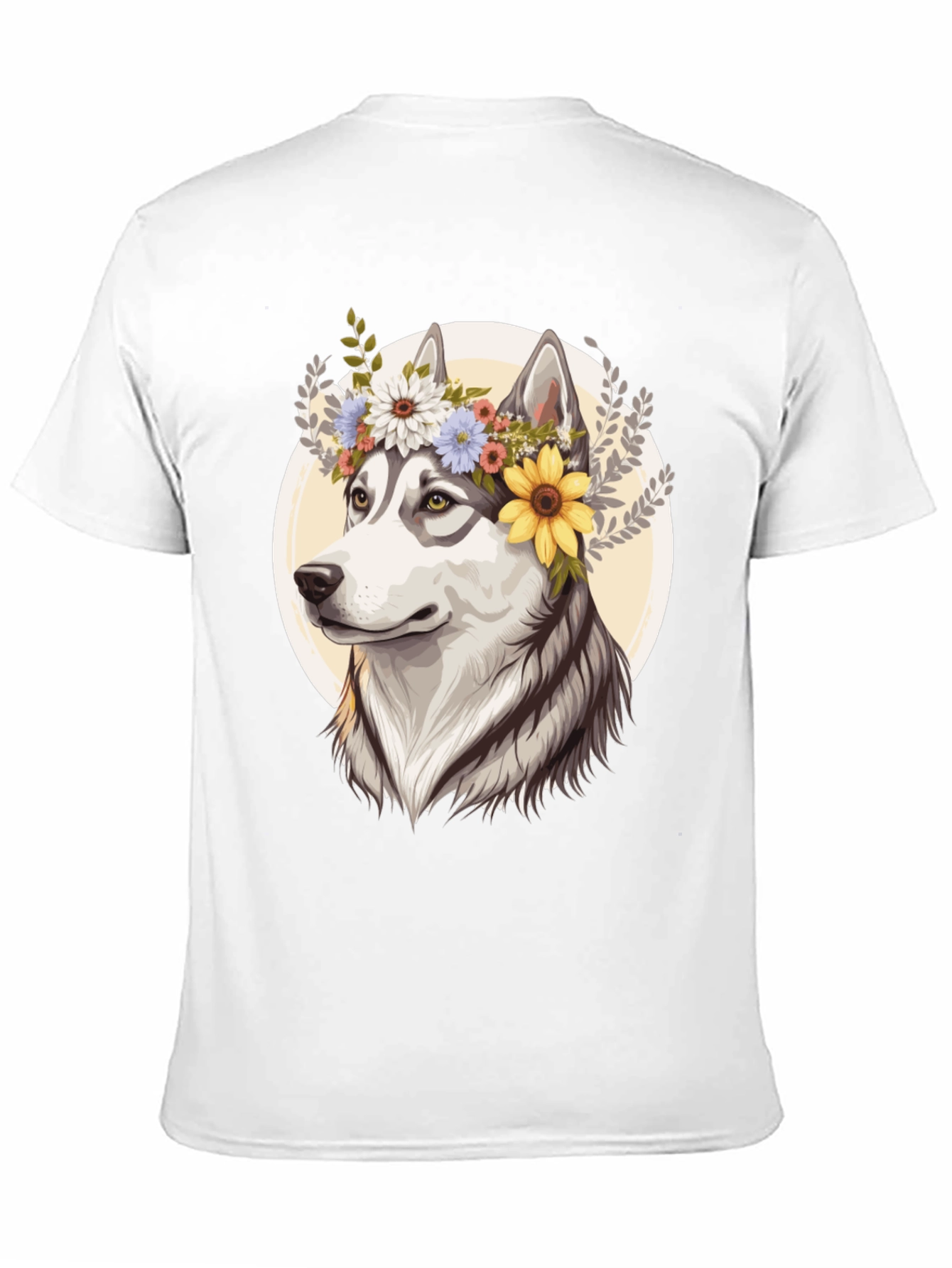 Floral Husky Graphic Tee - Black Unisex T-Shirt