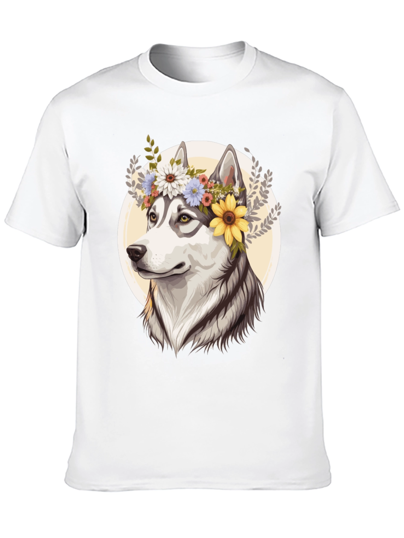 Floral Husky Graphic Tee - Black Unisex T-Shirt