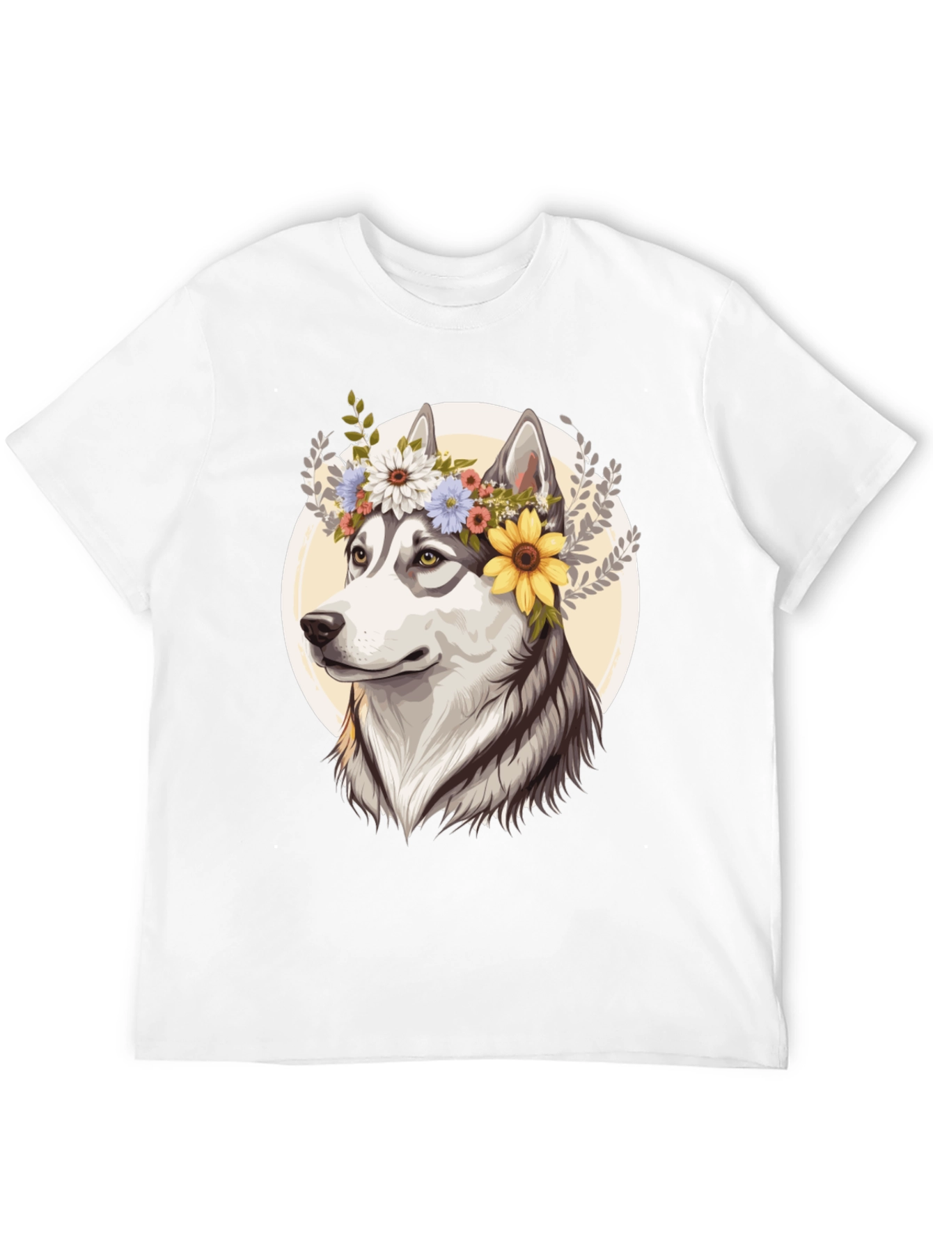 Floral Husky Graphic Tee - Black Unisex T-Shirt