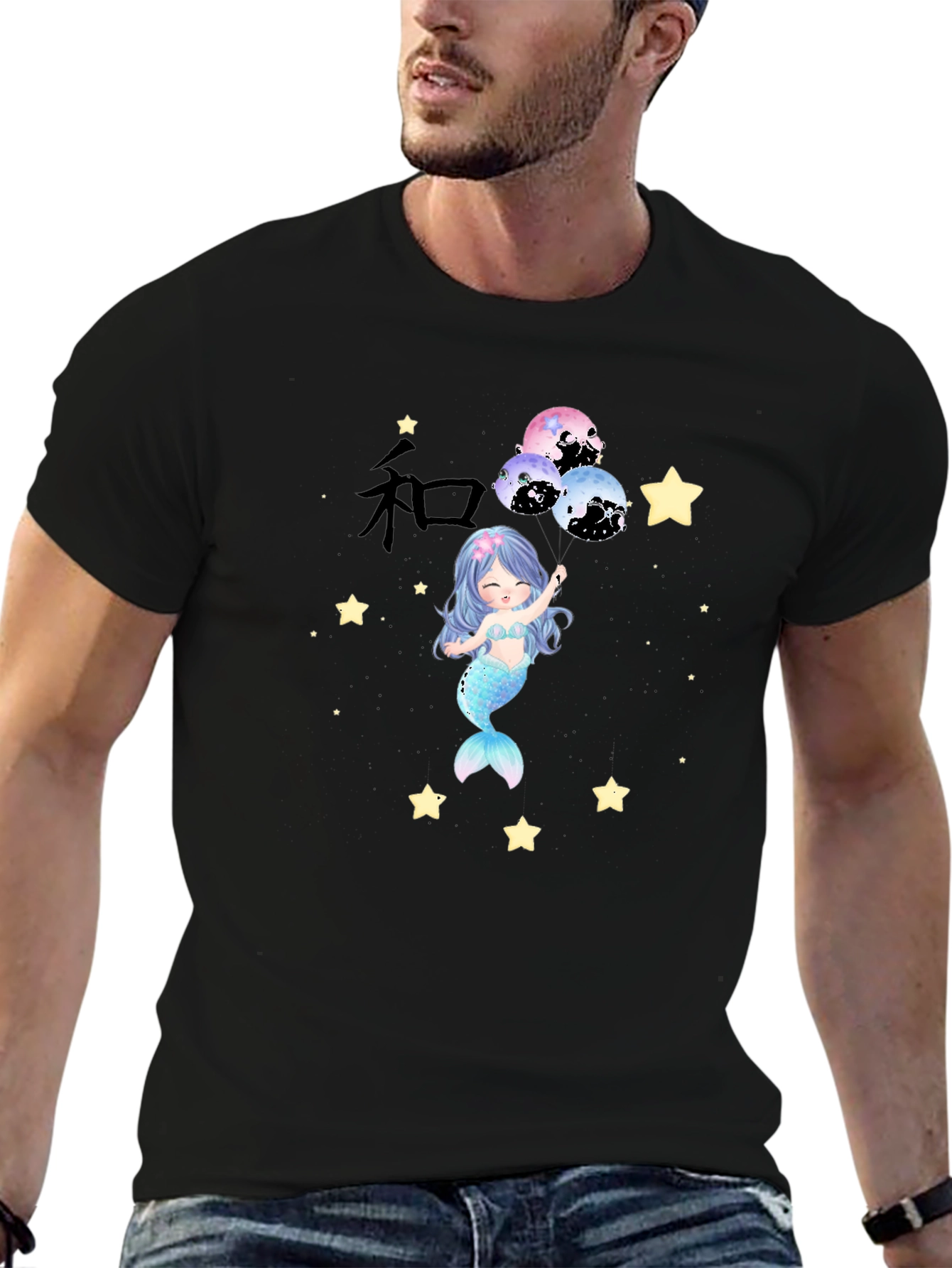Mermaid Stars Black T-Shirt