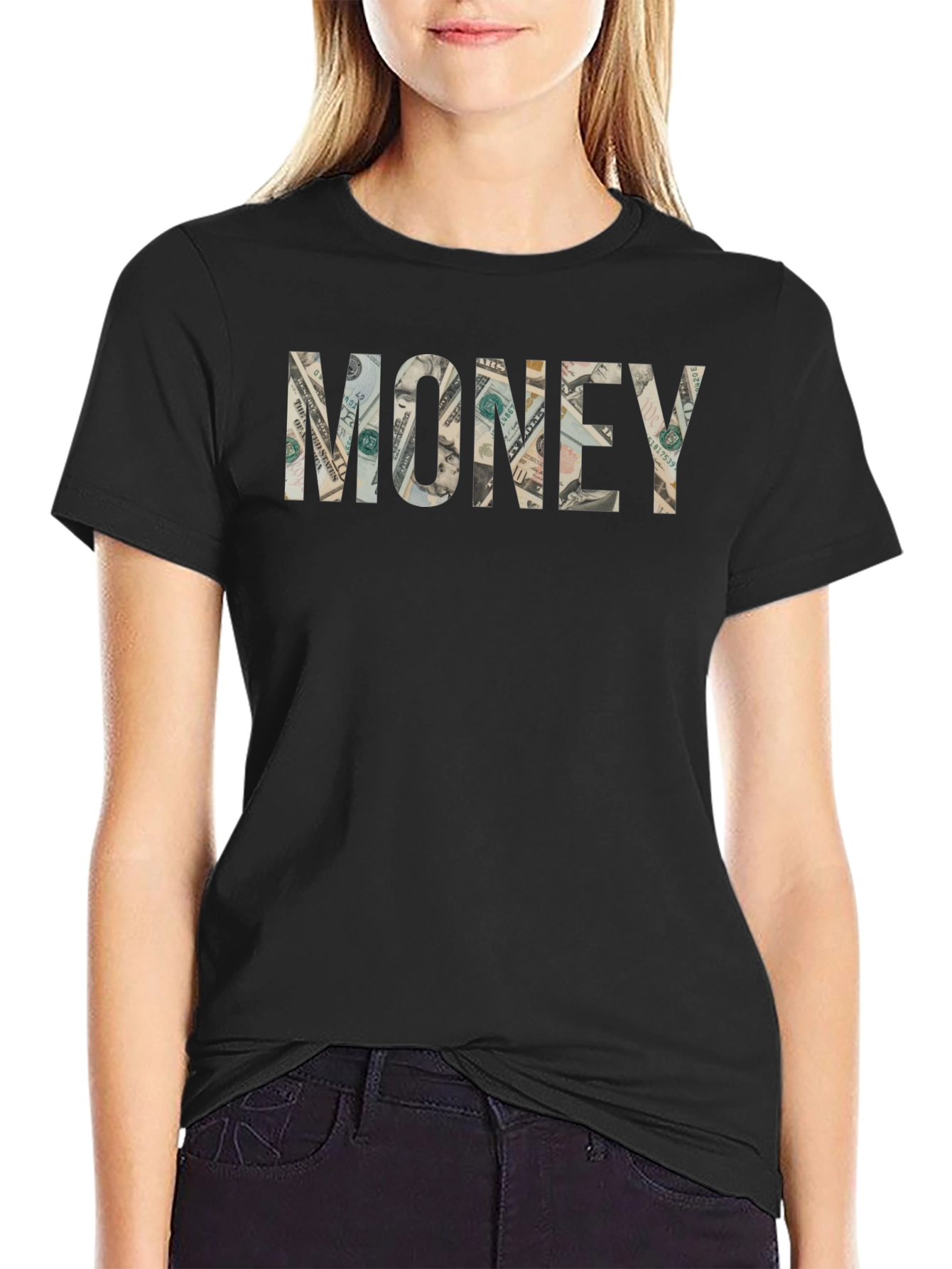 Money Graphic Print Tee - Black Casual T-Shirt