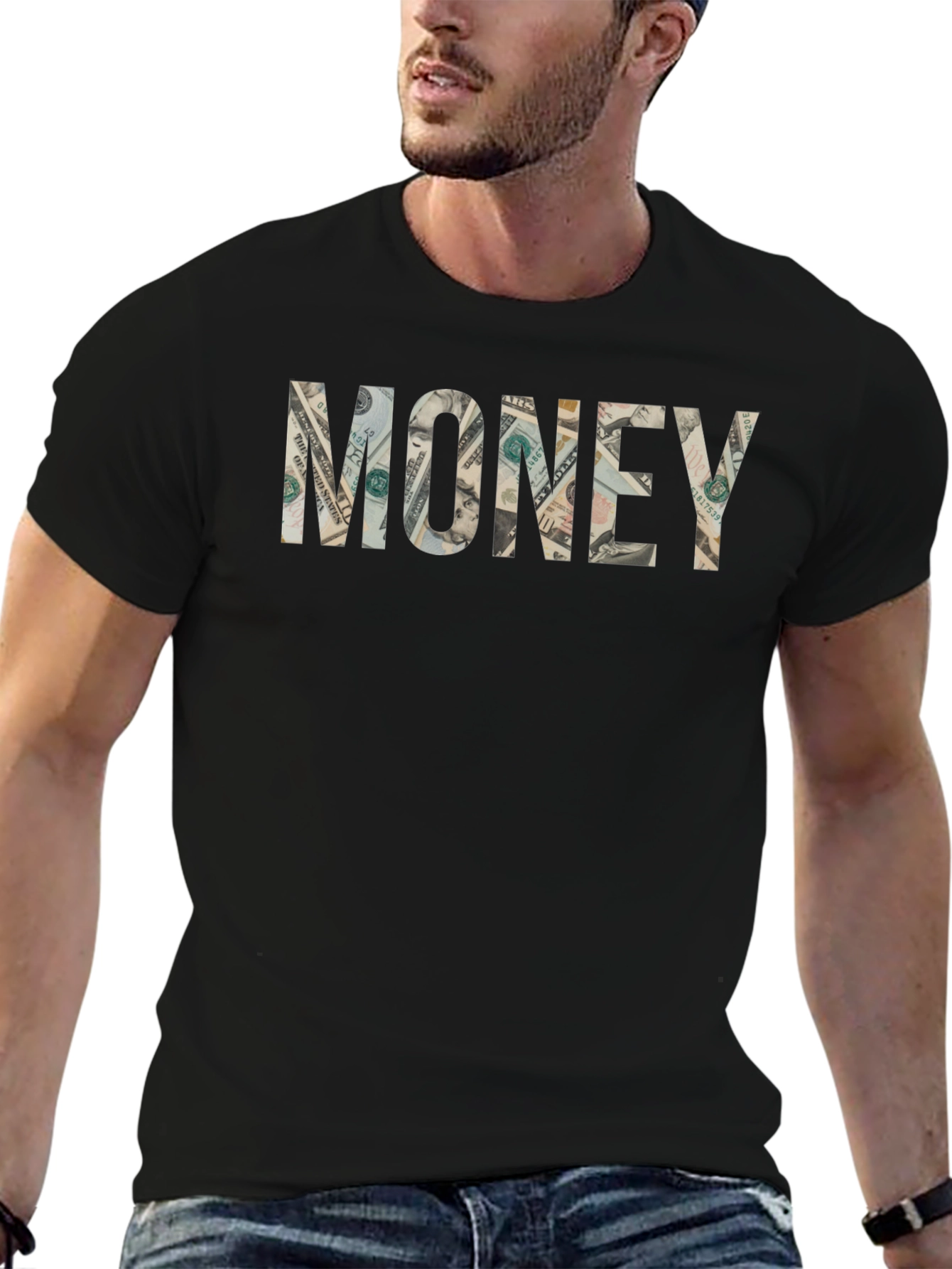 Money Graphic Print Tee - Black Casual T-Shirt