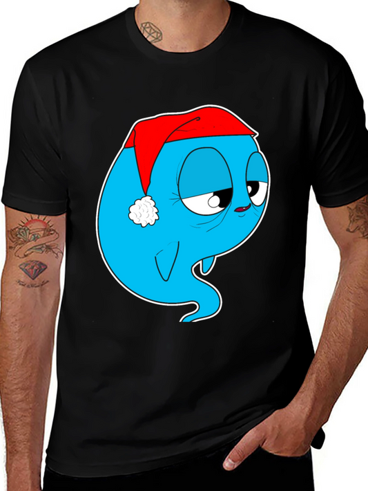 Cartoon Ghost in Santa Hat Graphic Tee