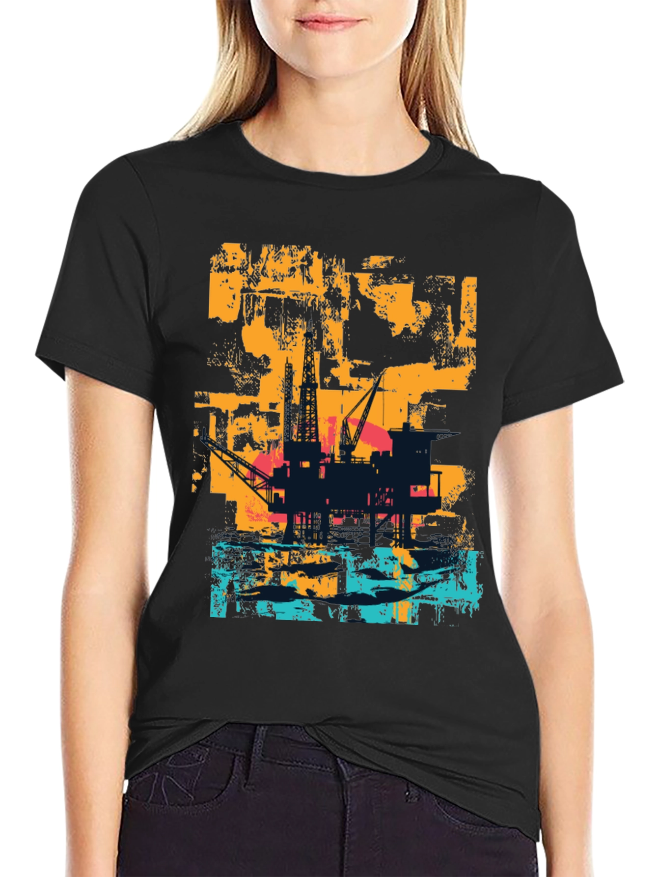 Abstract Oil Rig Graphic T-Shirt