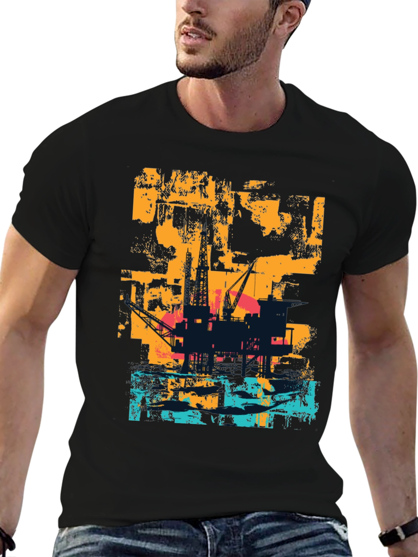 Abstract Oil Rig Graphic T-Shirt