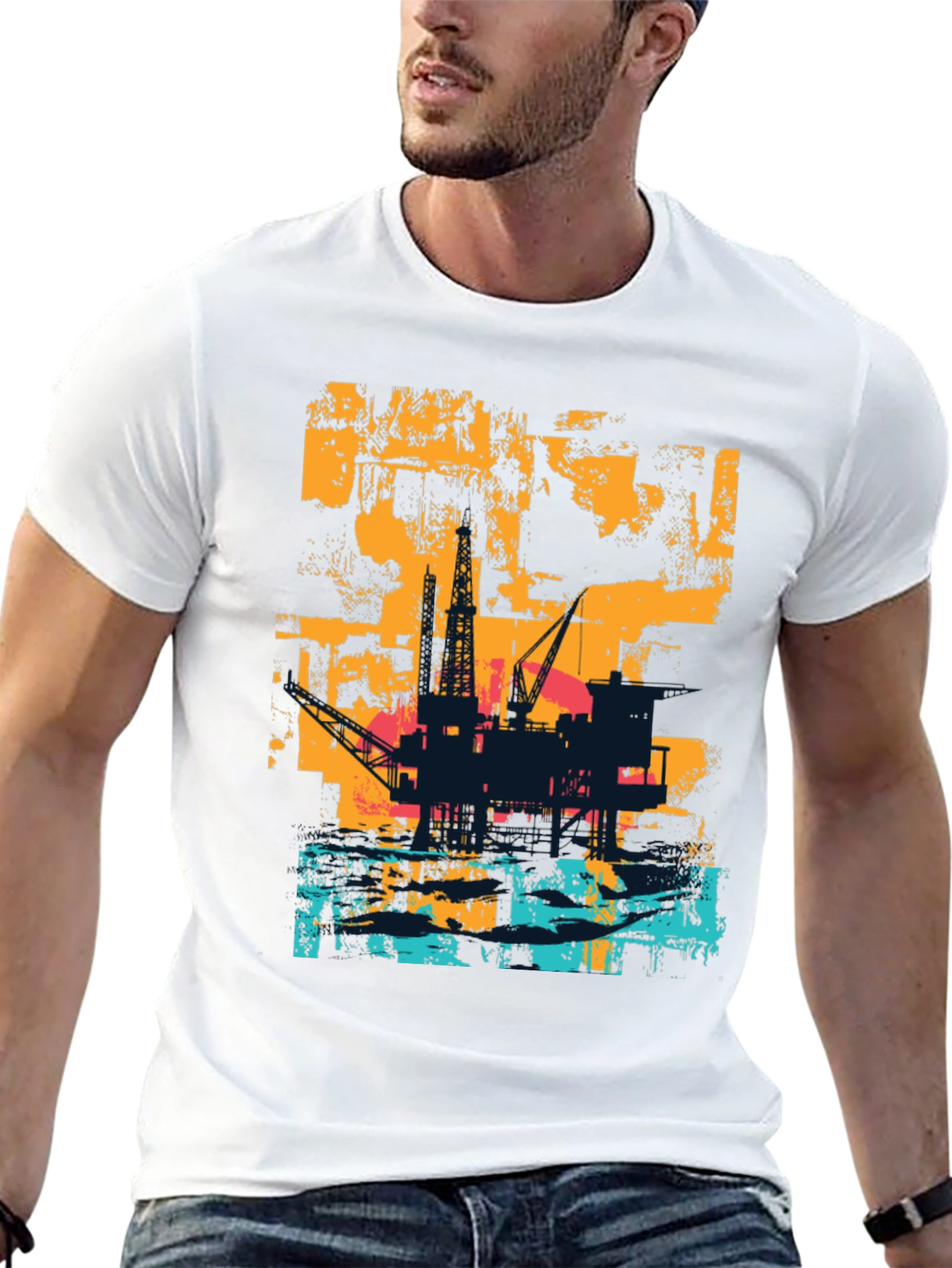 Abstract Oil Rig Graphic T-Shirt