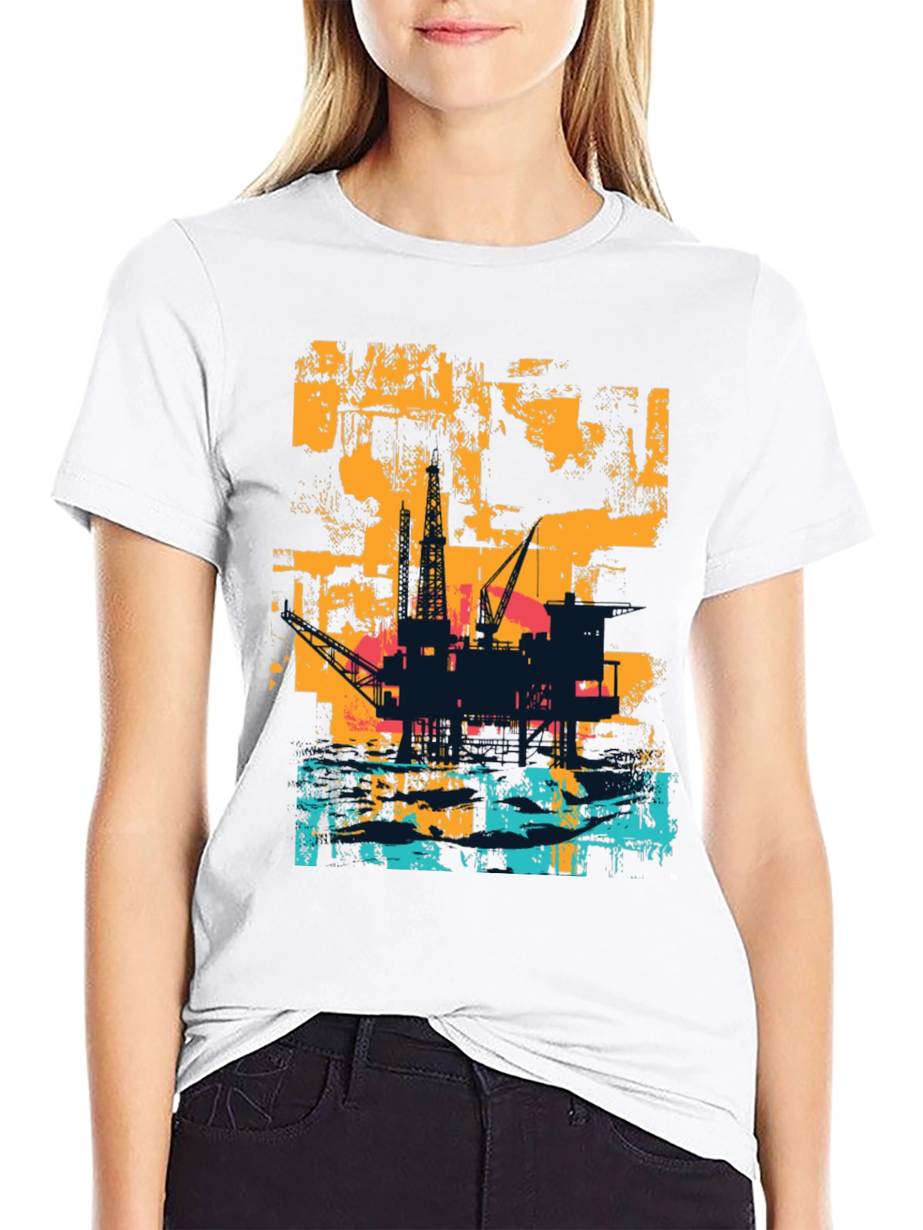 Abstract Oil Rig Graphic T-Shirt