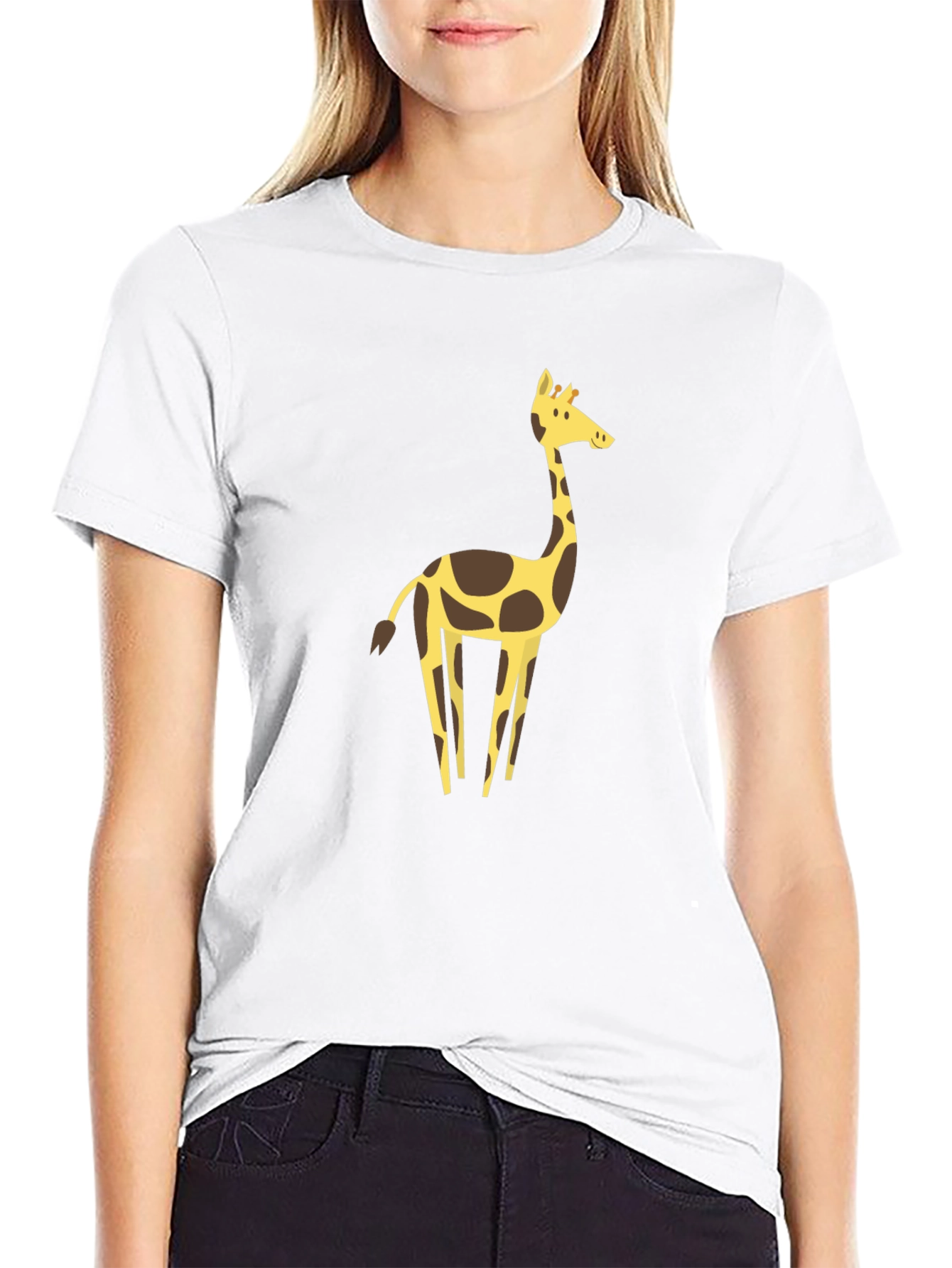 Giraffe Graphic Tee - Black Cotton Blend Shirt