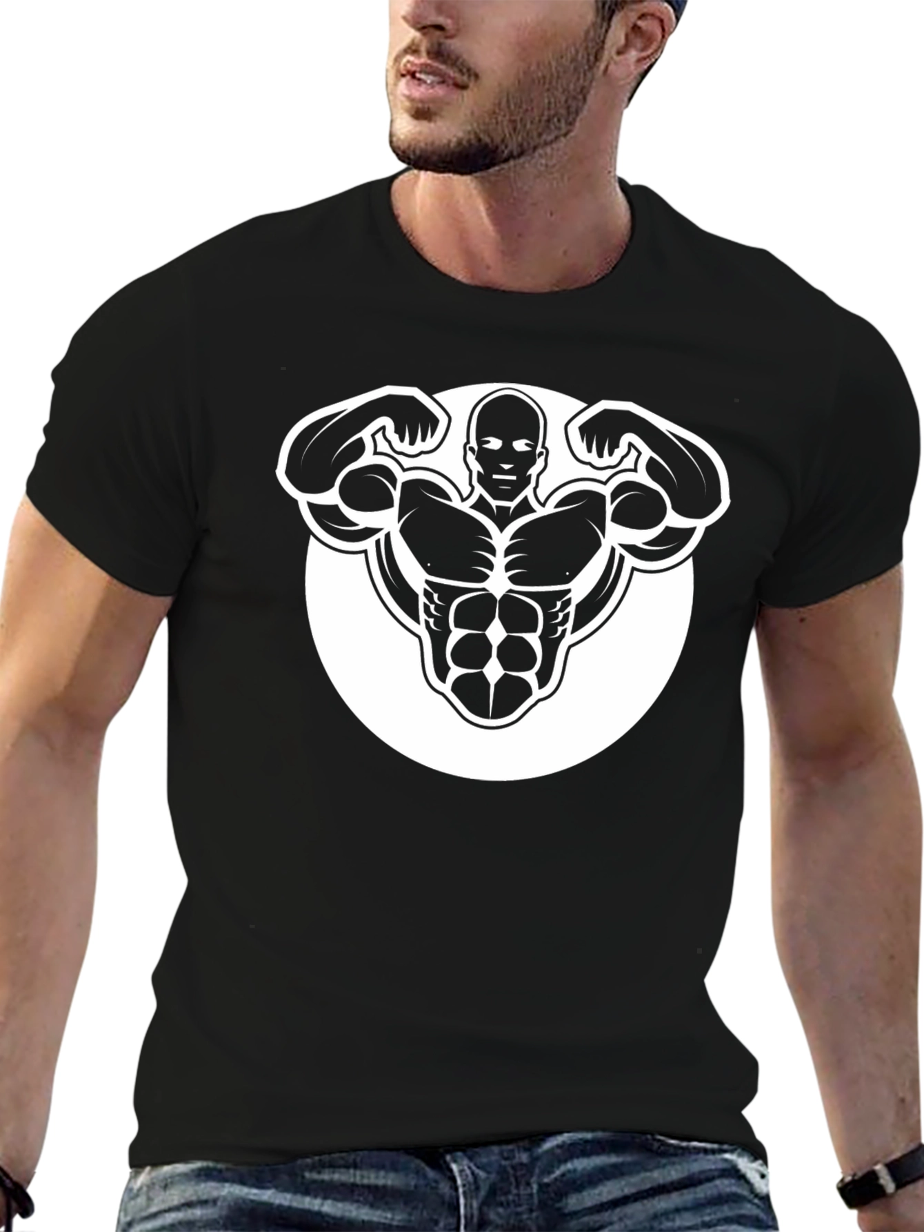 Black Graphic Tee - Bodybuilder Design