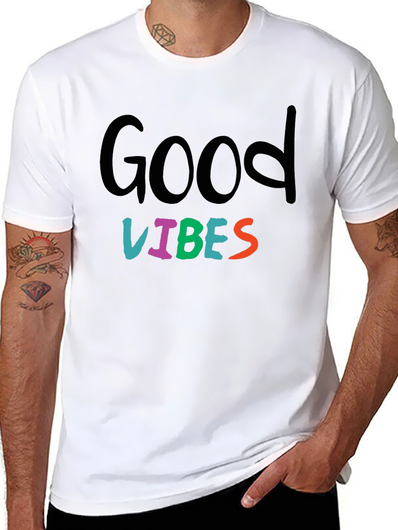 Good Vibes Graphic Print Black T-Shirt