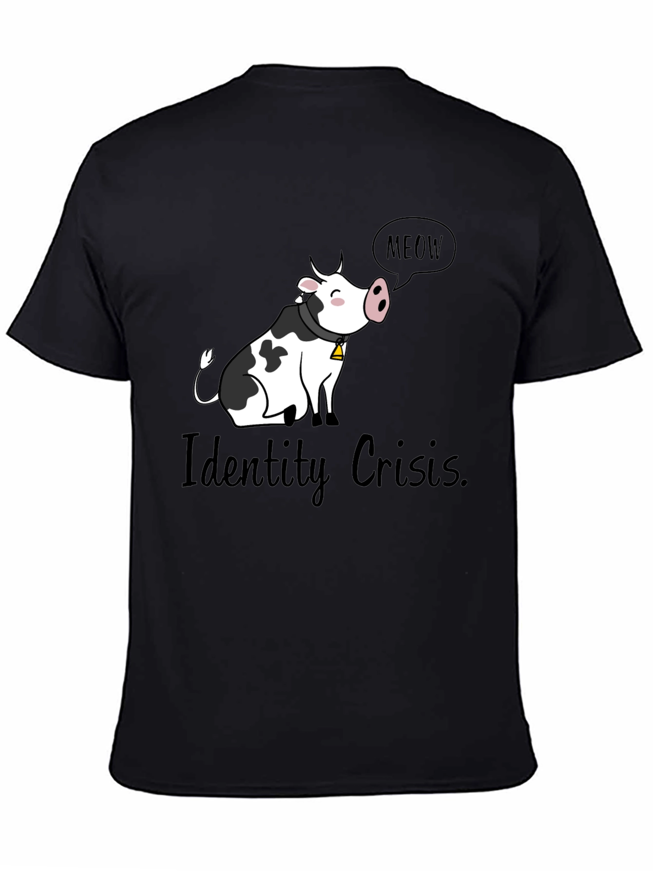 Identity Crisis Cow Meow Black T-Shirt