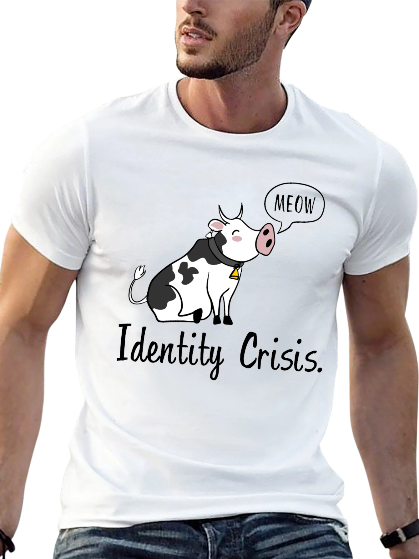 Identity Crisis Cow Meow Black T-Shirt