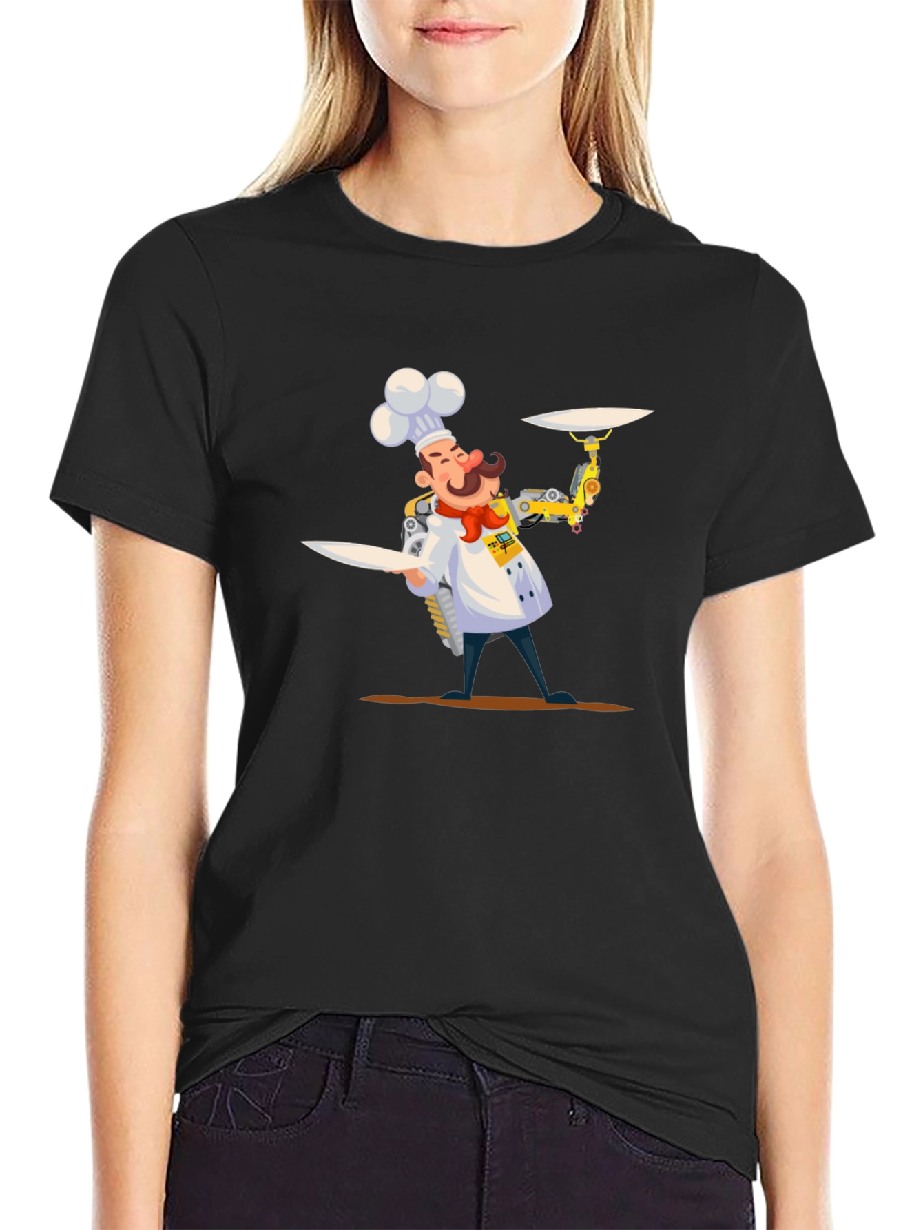 Chef Robot Graphic Tee - Black Cotton T-Shirt