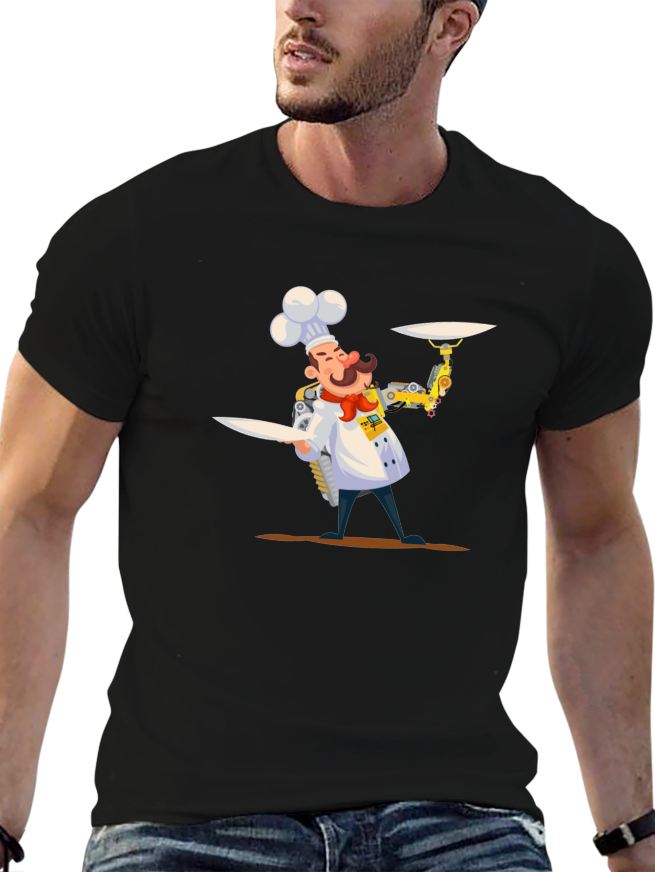 Chef Robot Graphic Tee - Black Cotton T-Shirt