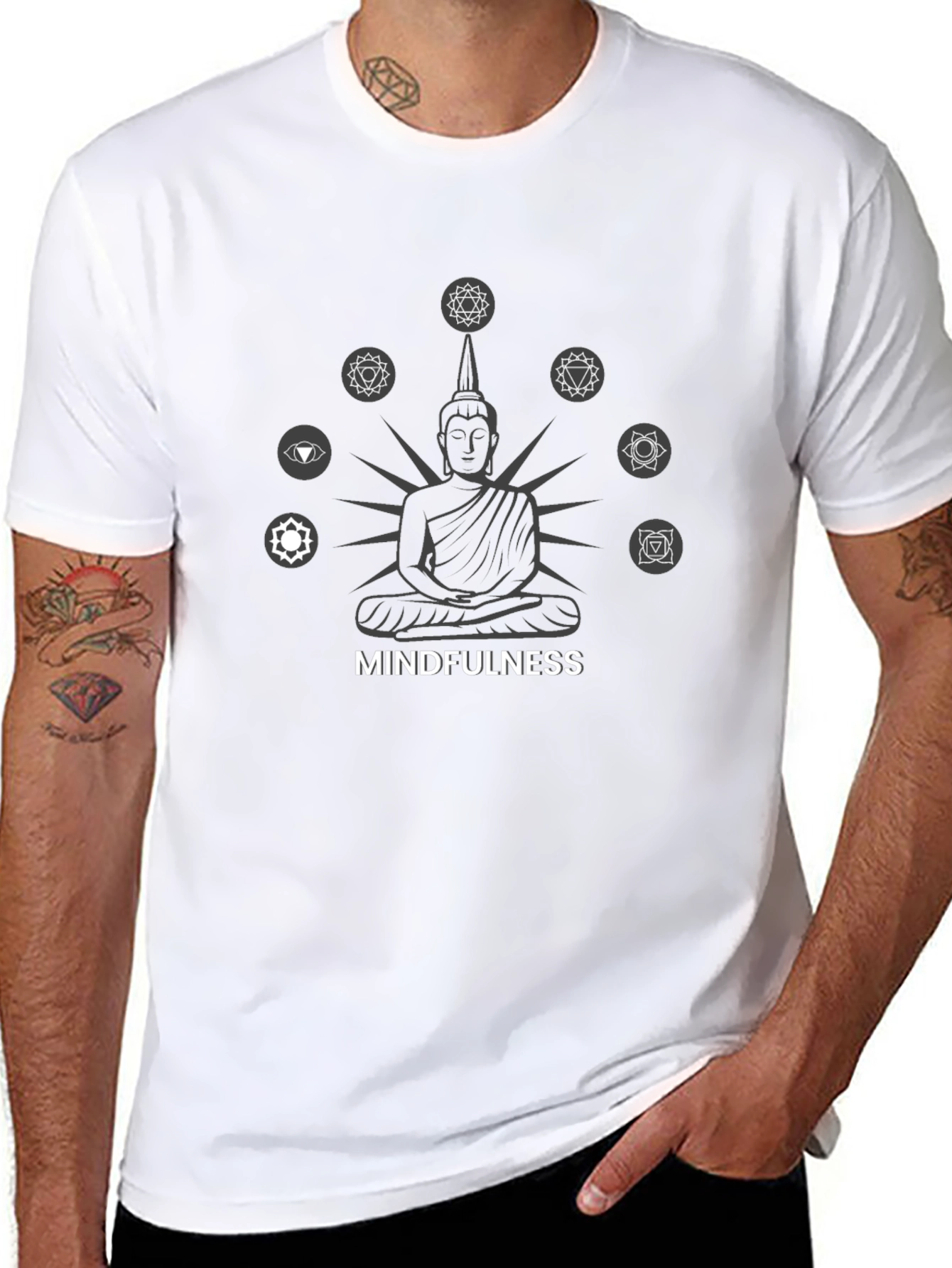 Mindfulness Chakra Graphic Print T-Shirt - Black