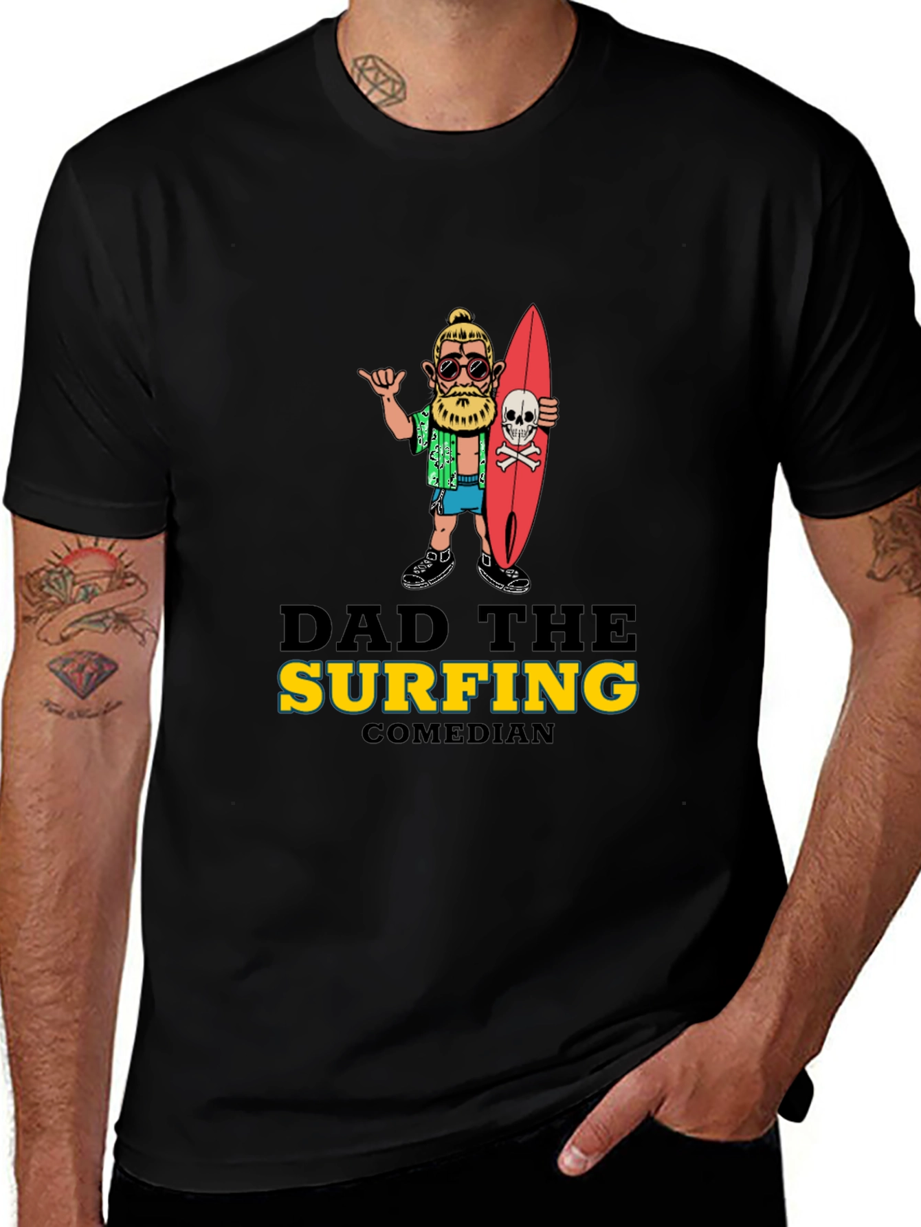 Dad The Surfing Comedian Graphic Tee - Black T-Shirt