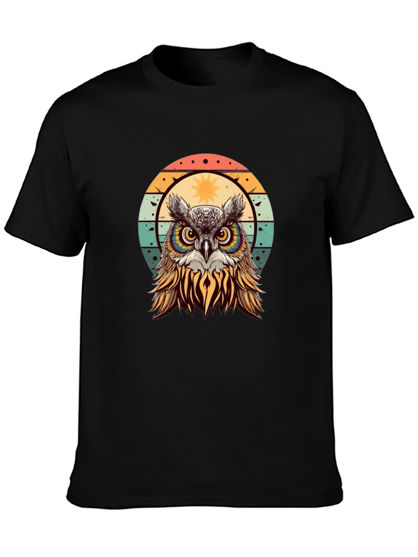 Retro Owl Graphic T-Shirt - Black