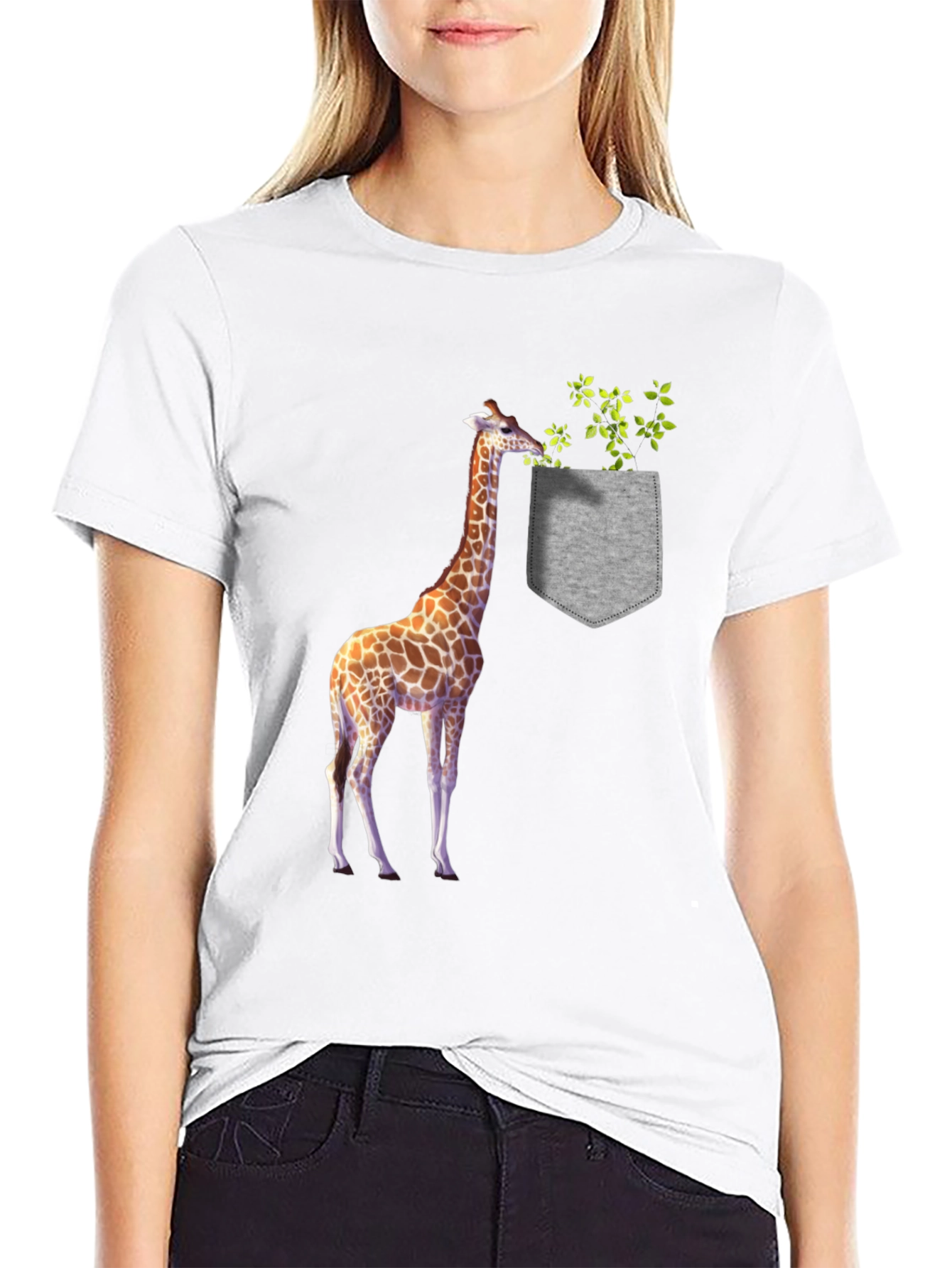 Giraffe Pocket Graphic Tee - Novelty Mens T-Shirt