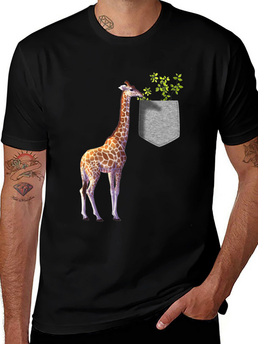 Giraffe Pocket Graphic Tee - Novelty Mens T-Shirt
