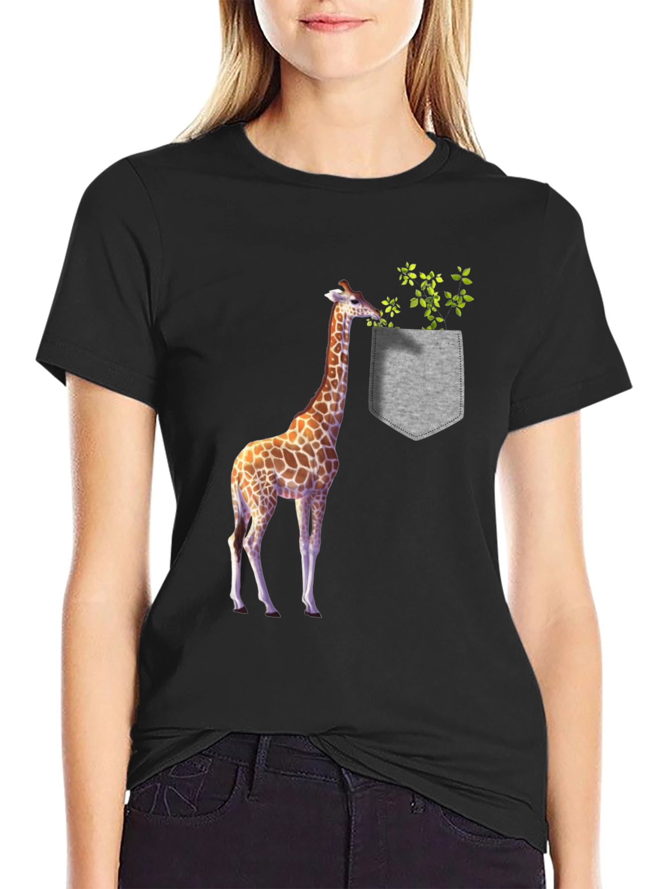 Giraffe Pocket Graphic Tee - Novelty Mens T-Shirt