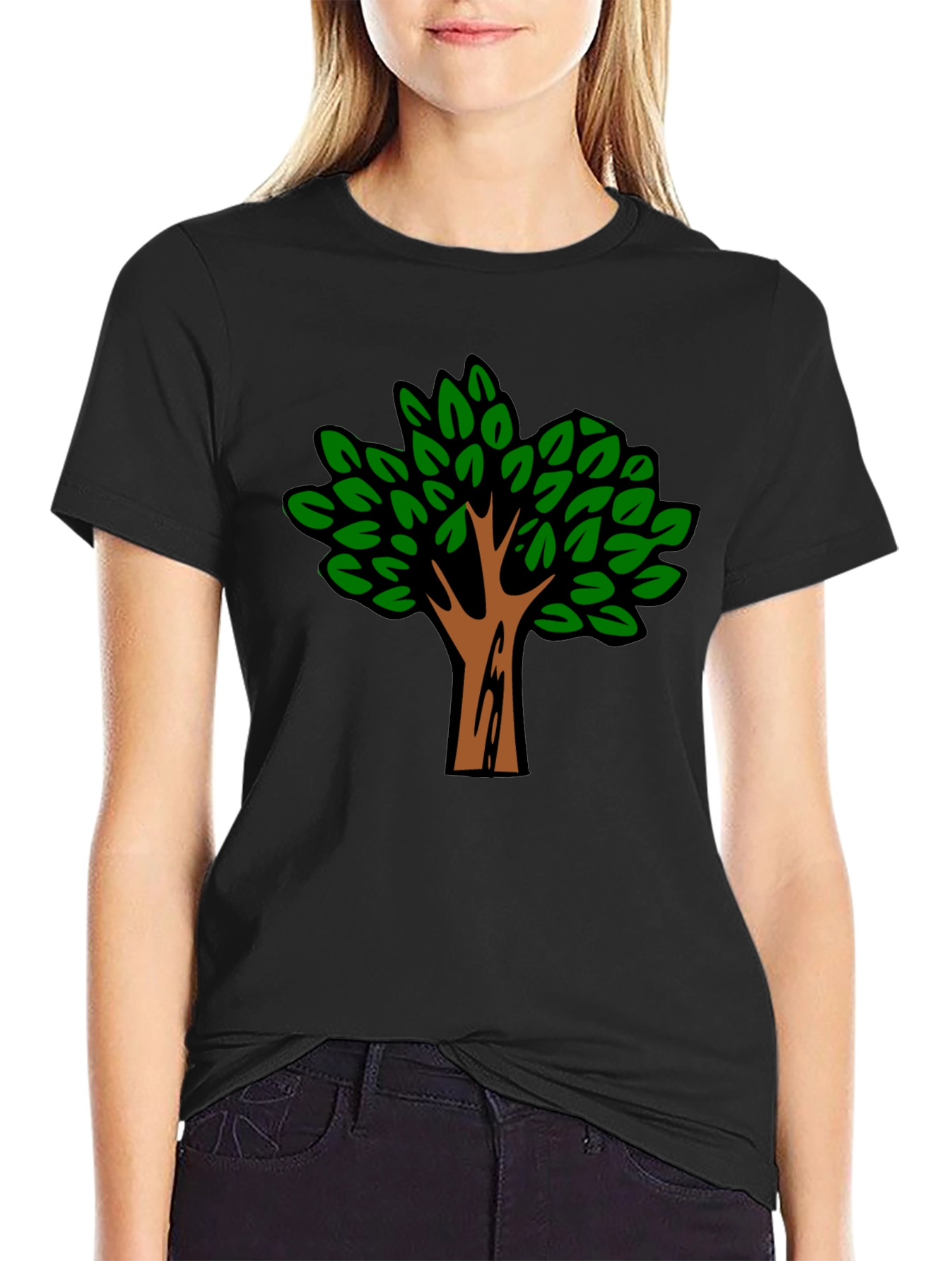 Black T-Shirt with Tree Graphic Print