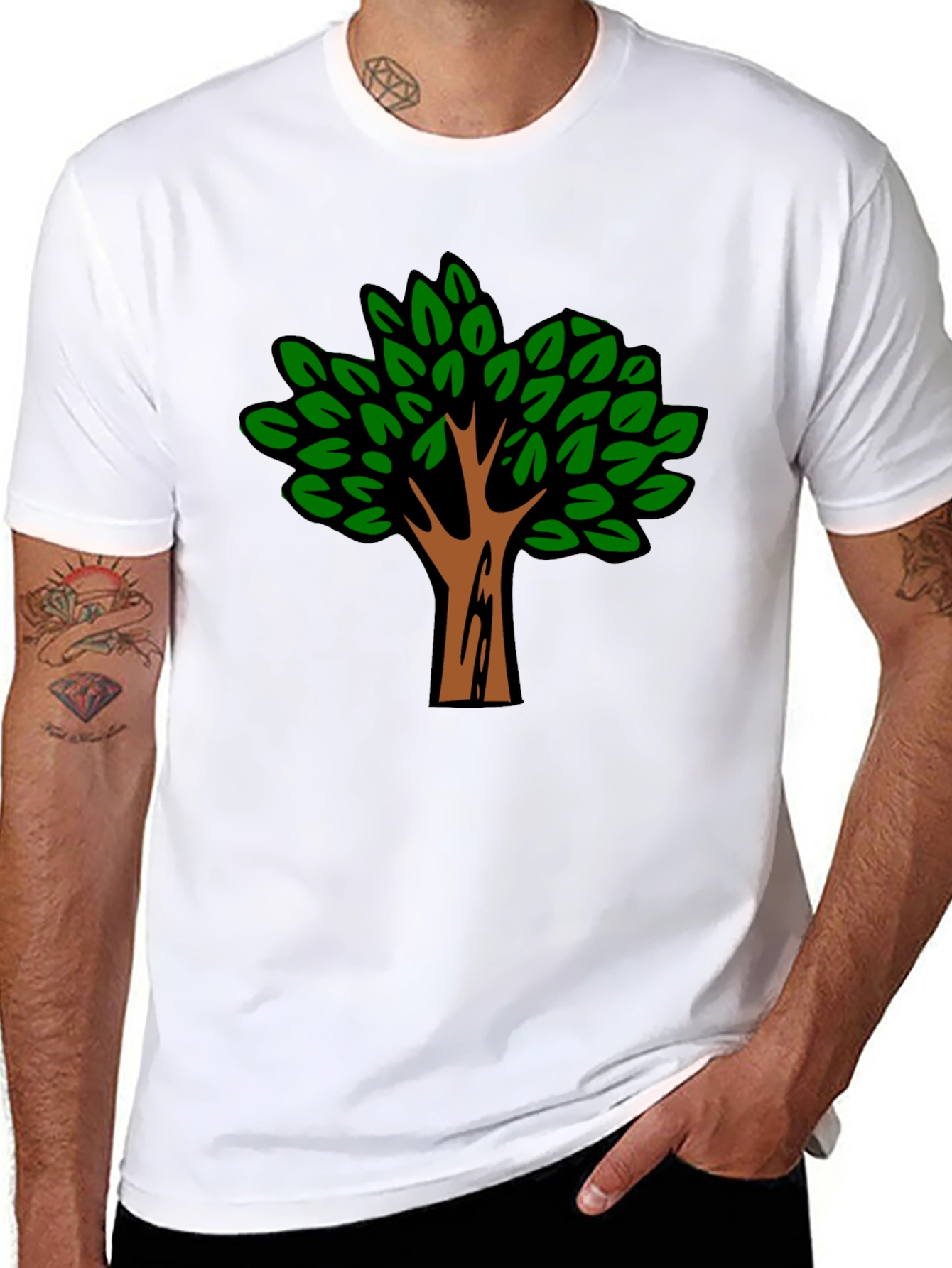 Black T-Shirt with Tree Graphic Print