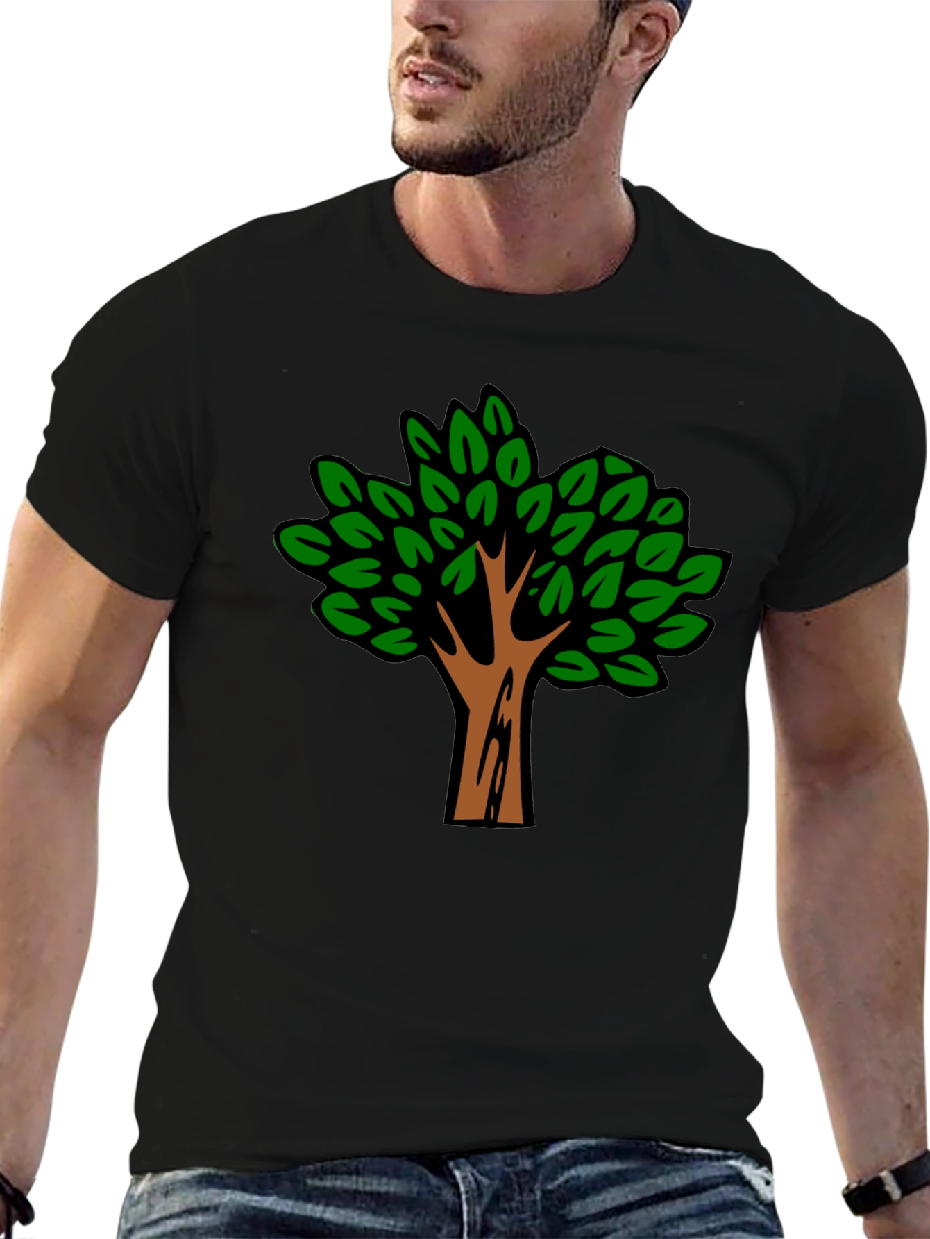 Black T-Shirt with Tree Graphic Print