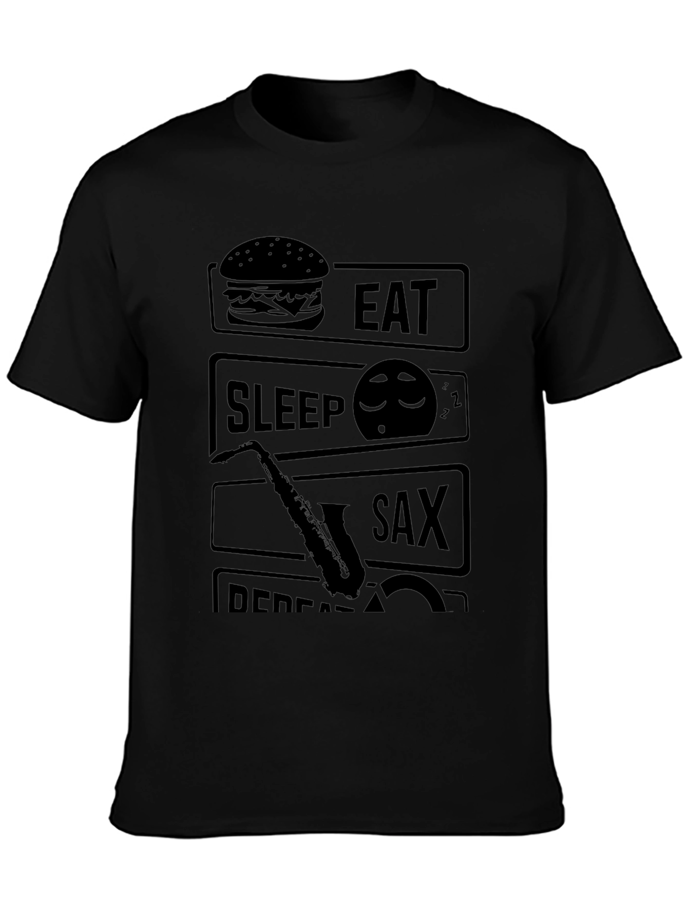 Eat Sleep Sax Repeat Black Graphic Tee