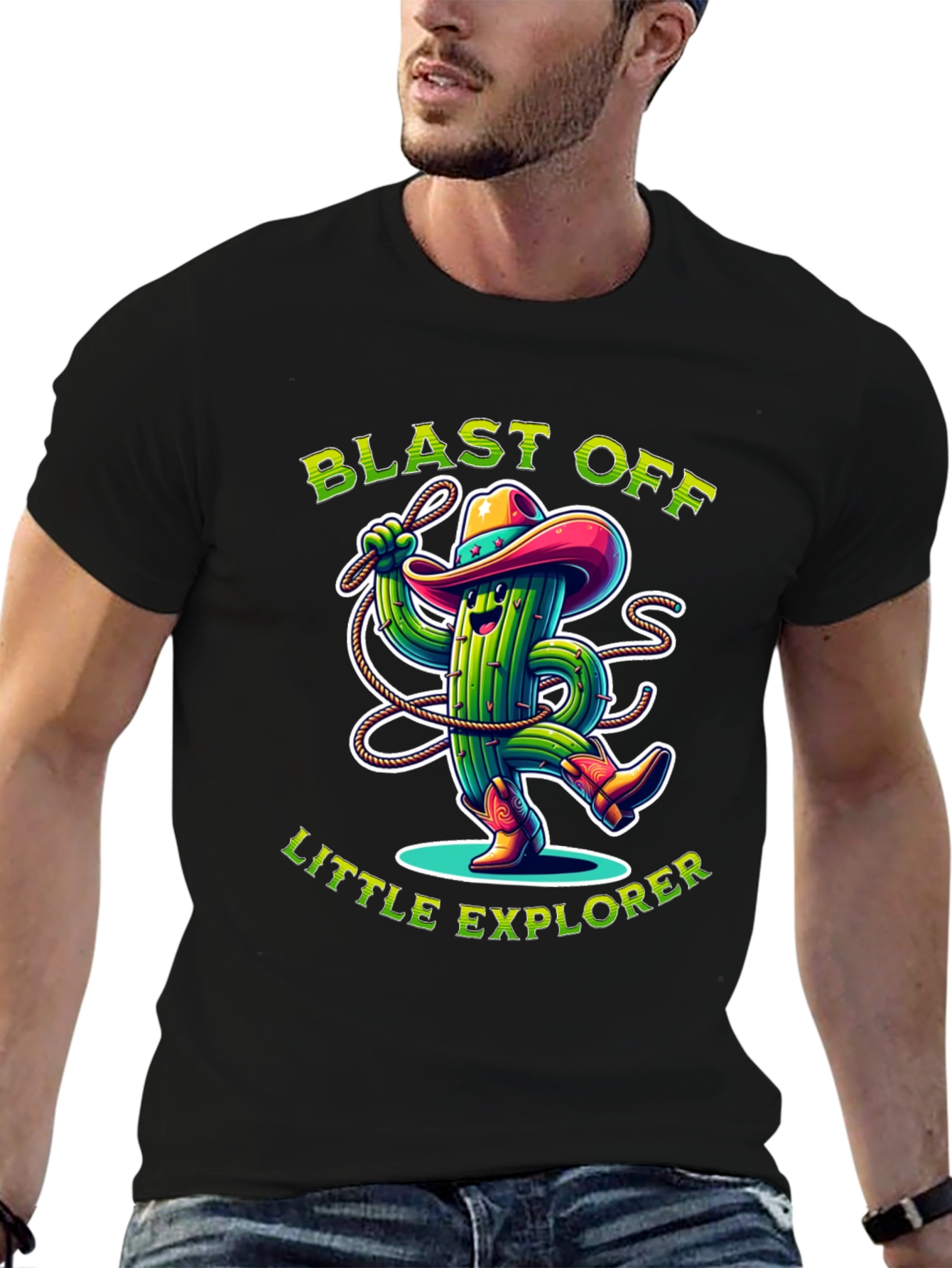 Blast Off Little Explorer Cactus Cowboy Graphic T-Shirt