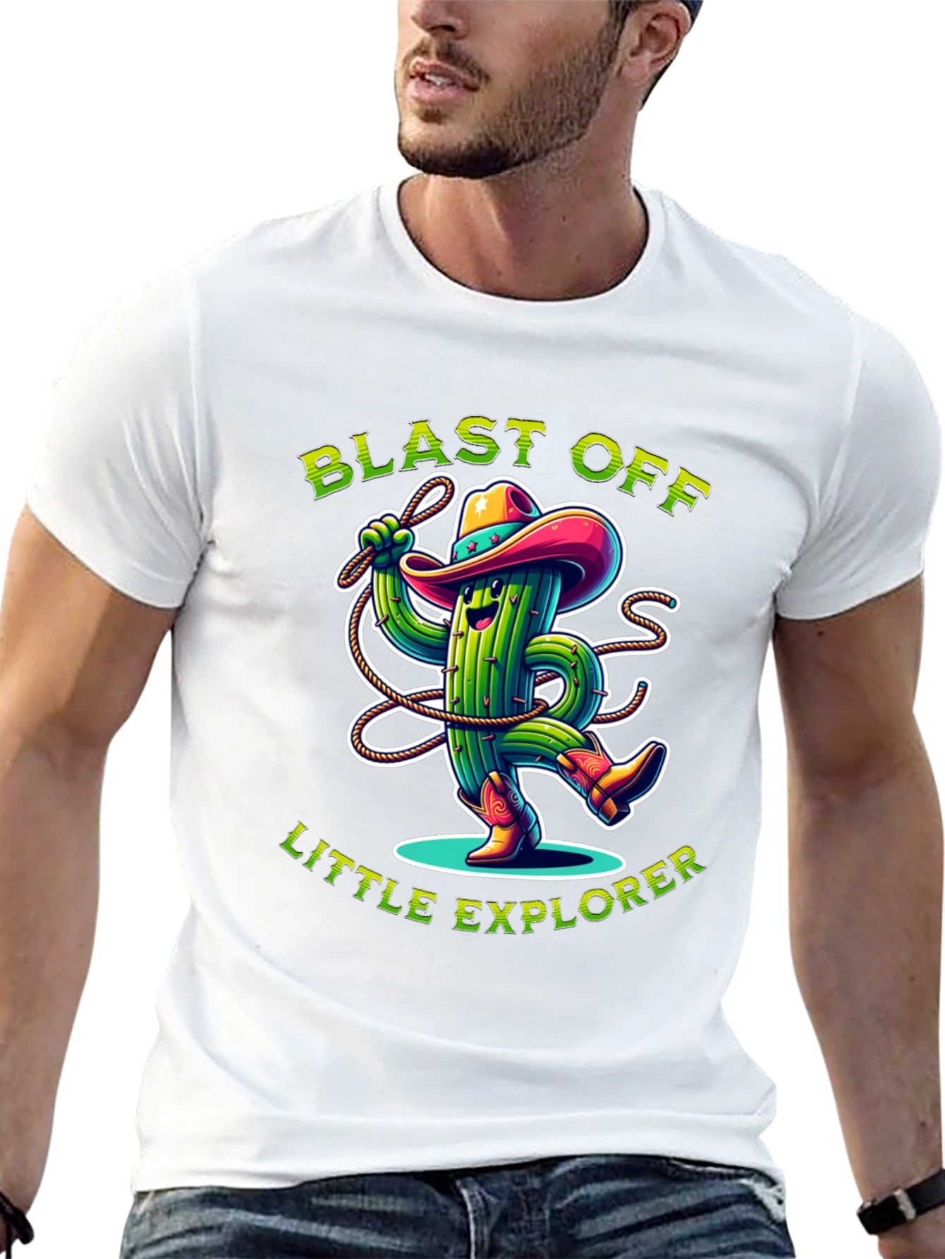 Blast Off Little Explorer Cactus Cowboy Graphic T-Shirt
