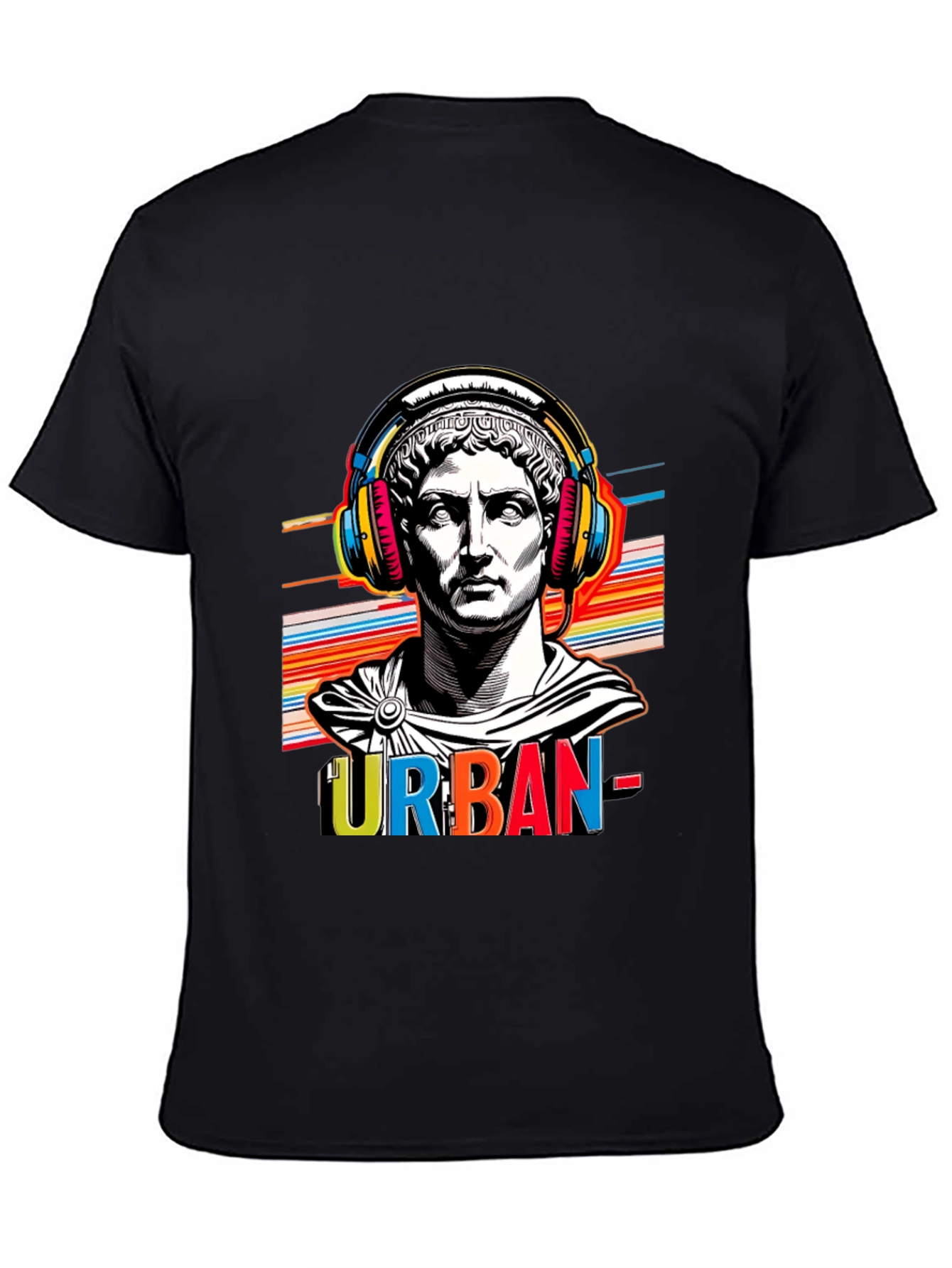 Urban Statue Tee - Bold Graphic Print Black T-Shirt