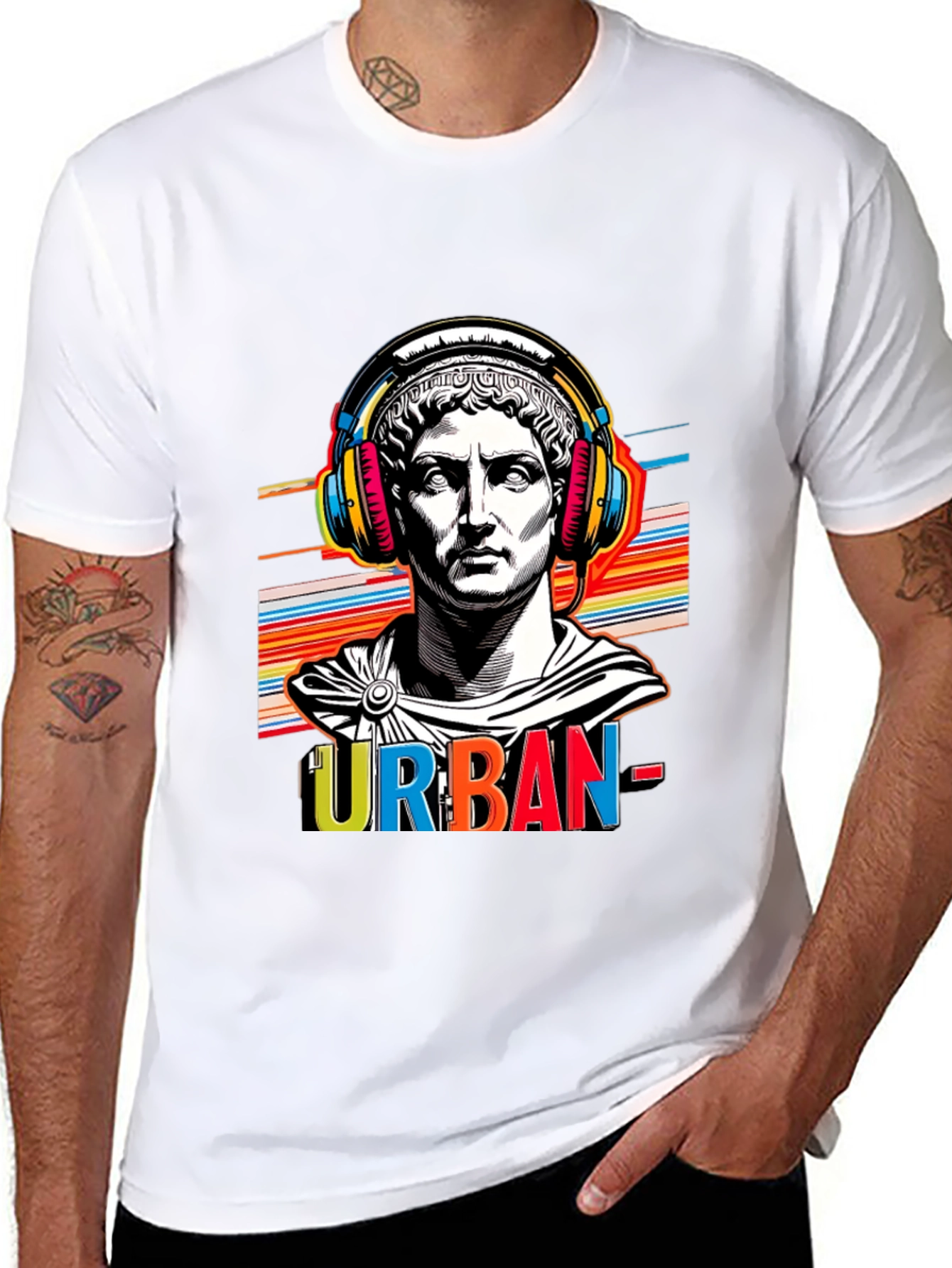 Urban Statue Tee - Bold Graphic Print Black T-Shirt