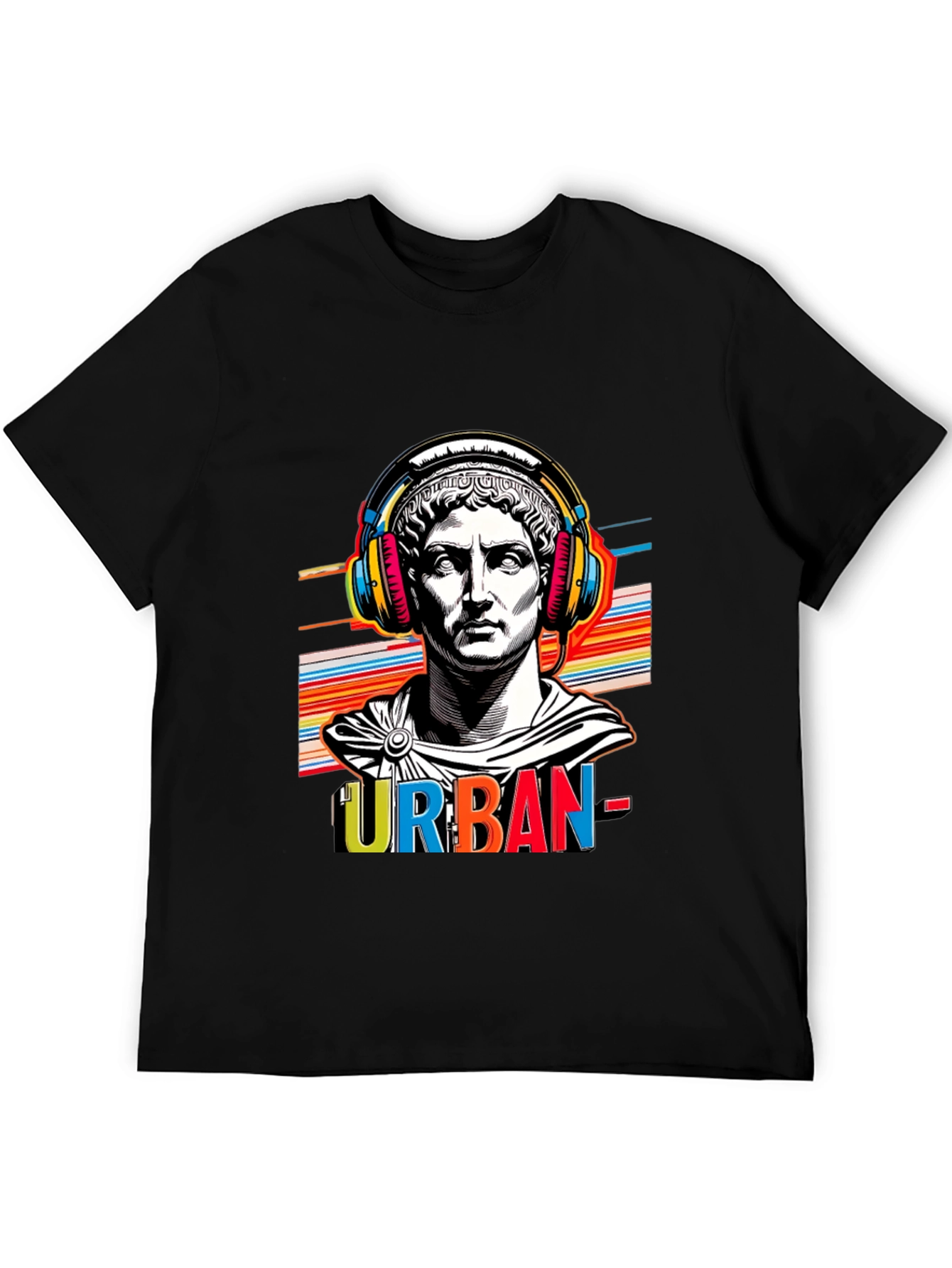 Urban Statue Tee - Bold Graphic Print Black T-Shirt