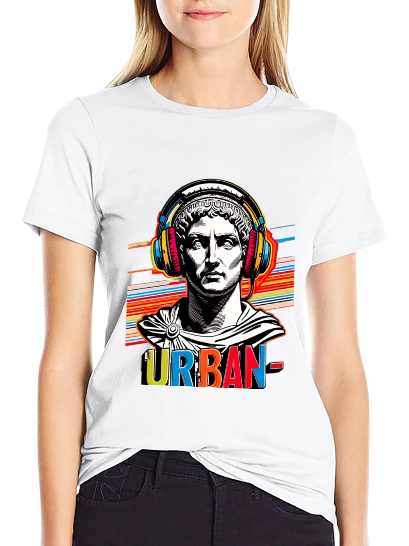 Urban Statue Tee - Bold Graphic Print Black T-Shirt