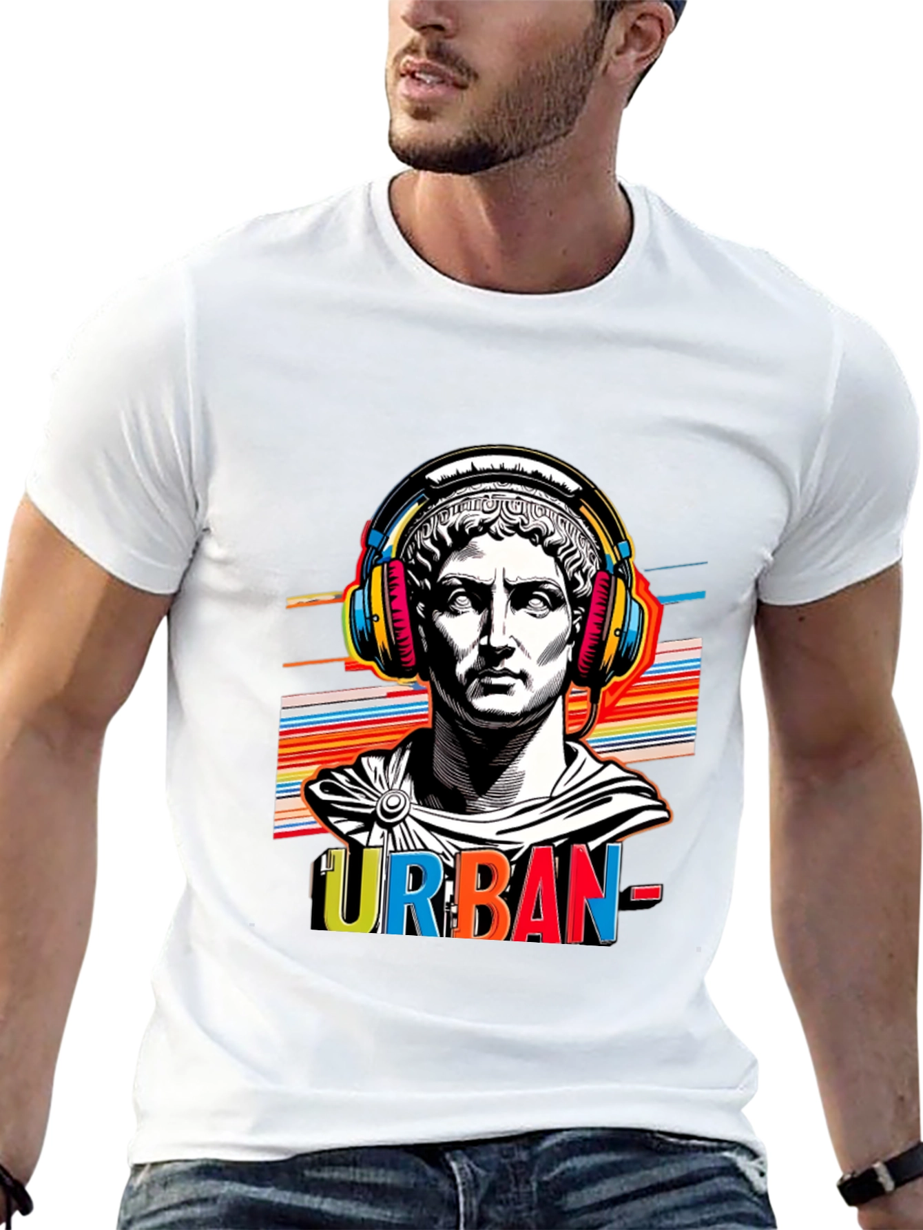 Urban Statue Tee - Bold Graphic Print Black T-Shirt
