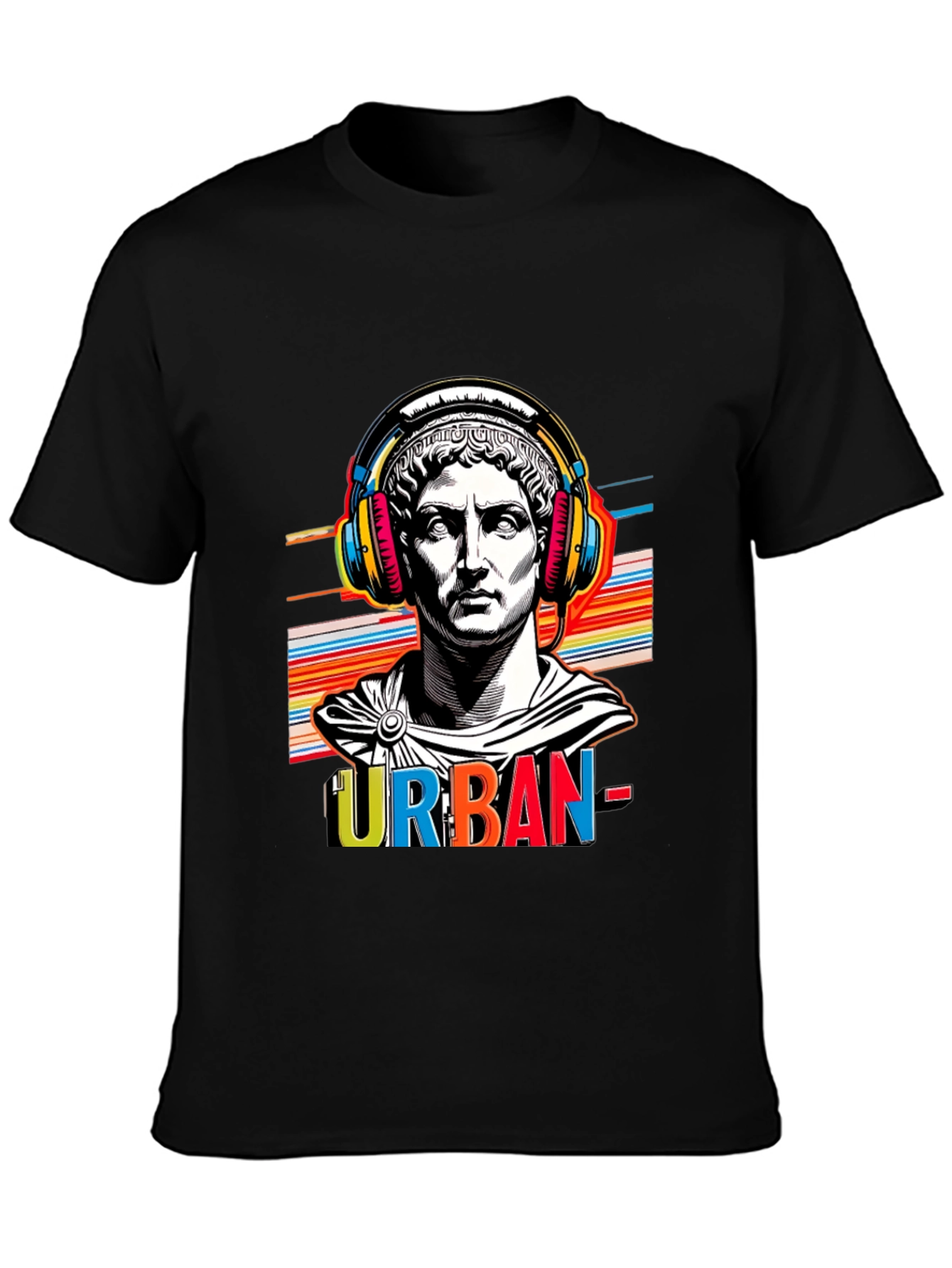 Urban Statue Tee - Bold Graphic Print Black T-Shirt