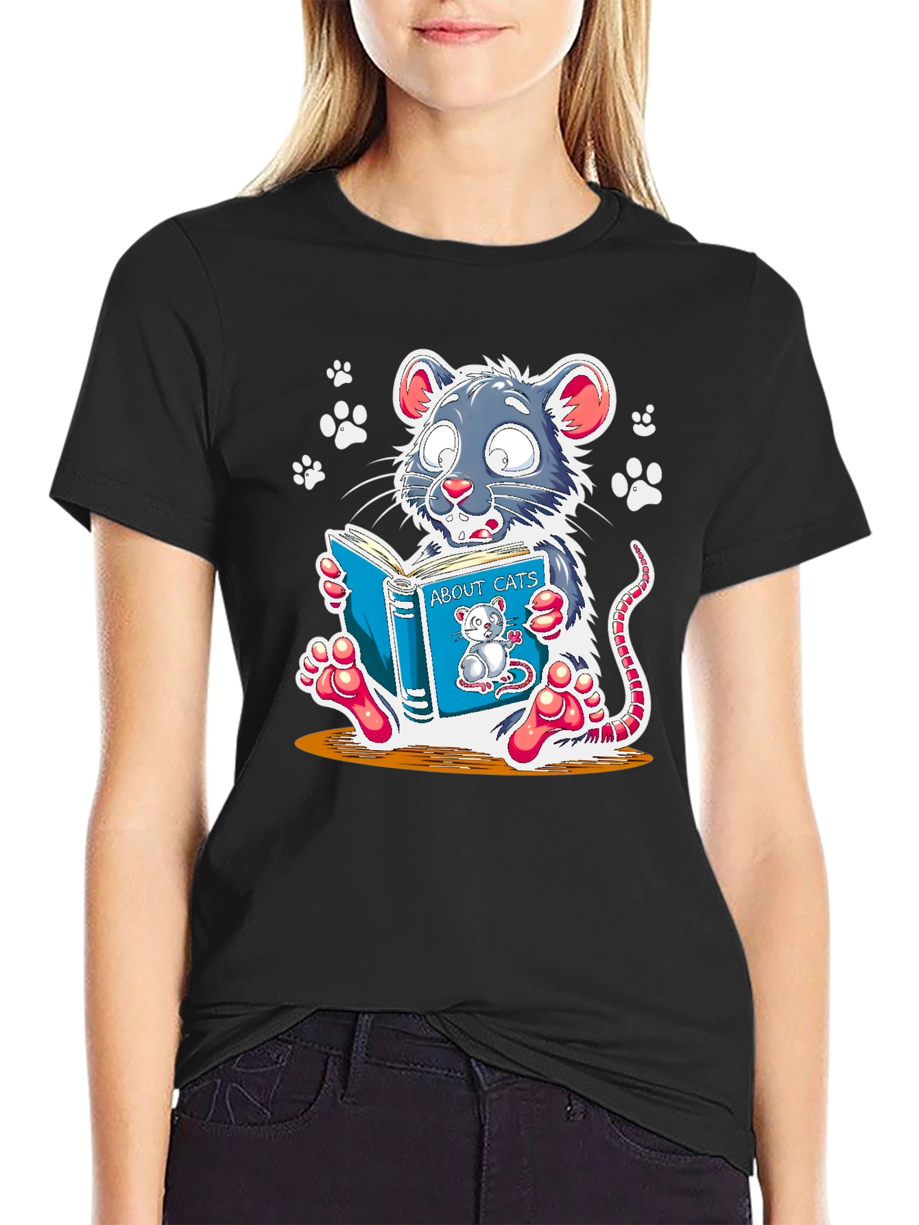 Funny Mouse Reading About Cats Graphic Tee