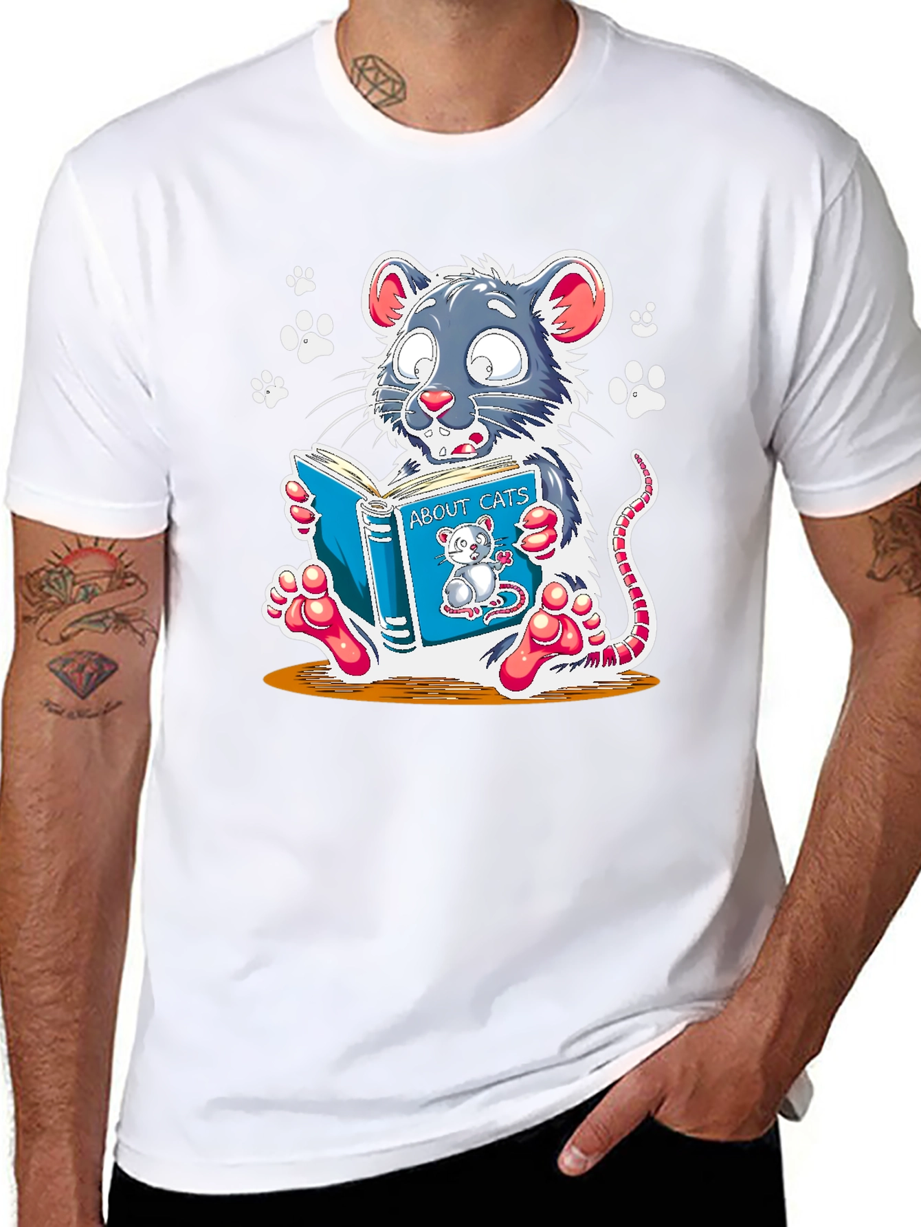 Funny Mouse Reading About Cats Graphic Tee