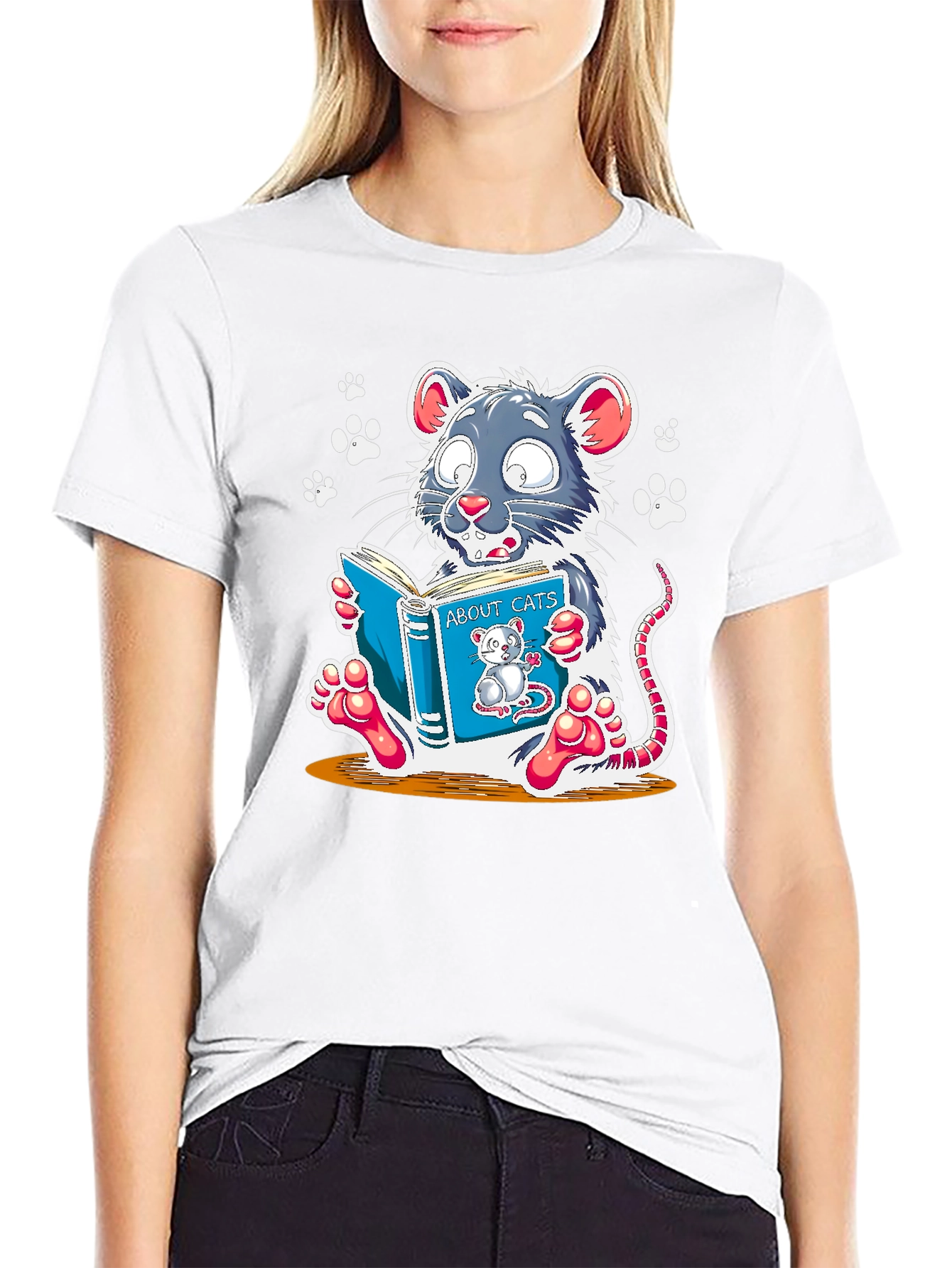 Funny Mouse Reading About Cats Graphic Tee