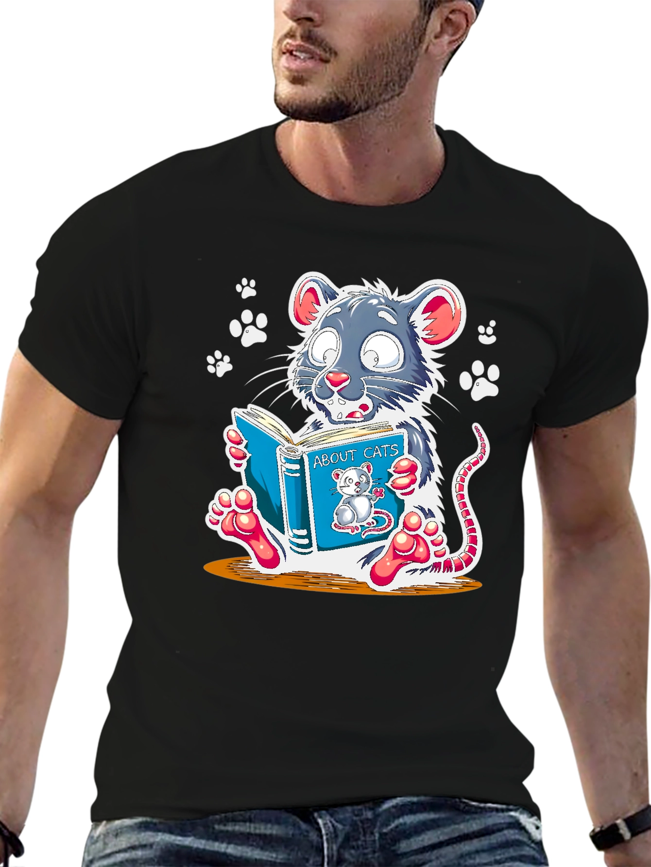 Funny Mouse Reading About Cats Graphic Tee
