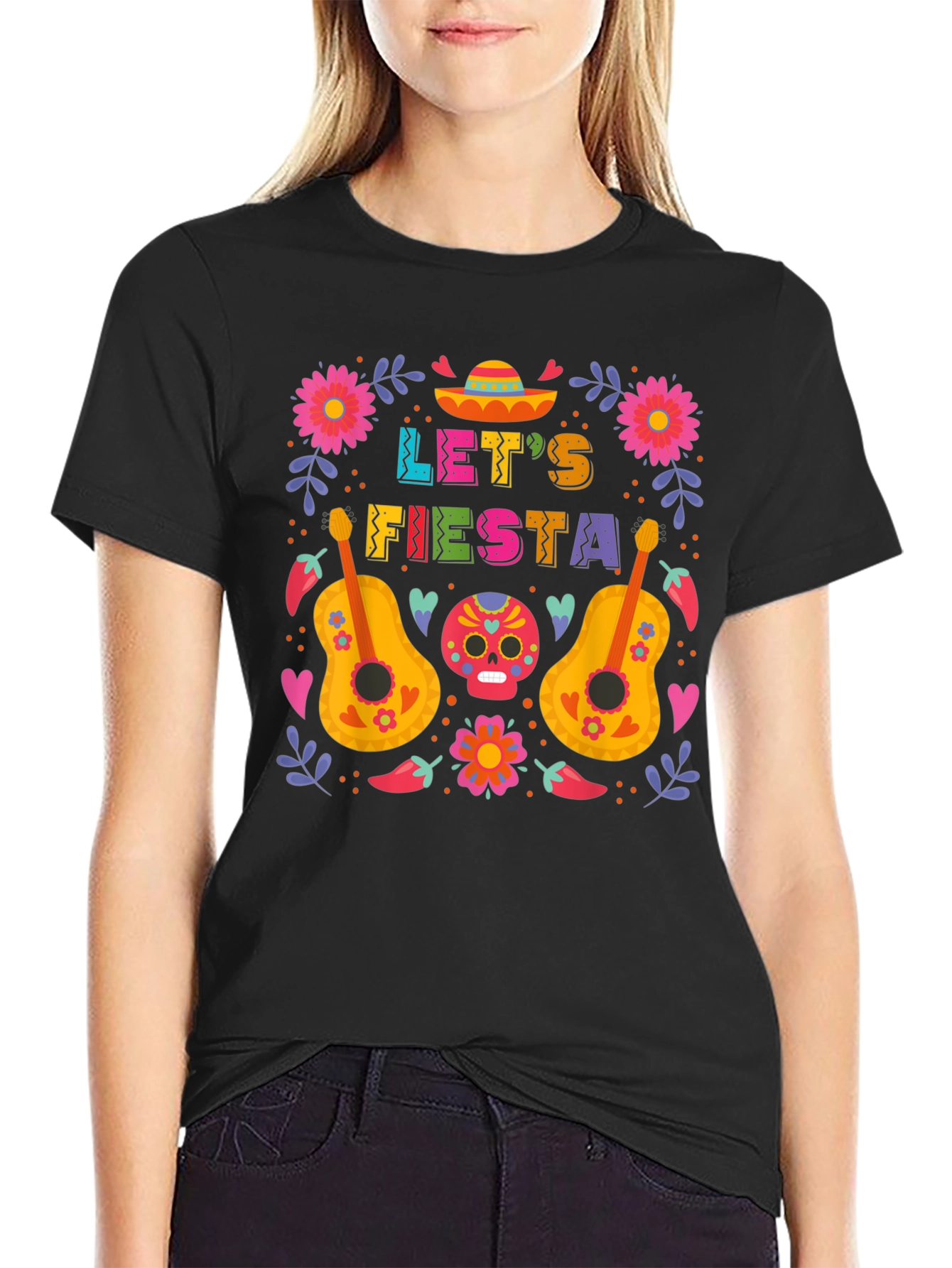 Lets Fiesta T-Shirt - Black Crew Neck Tee